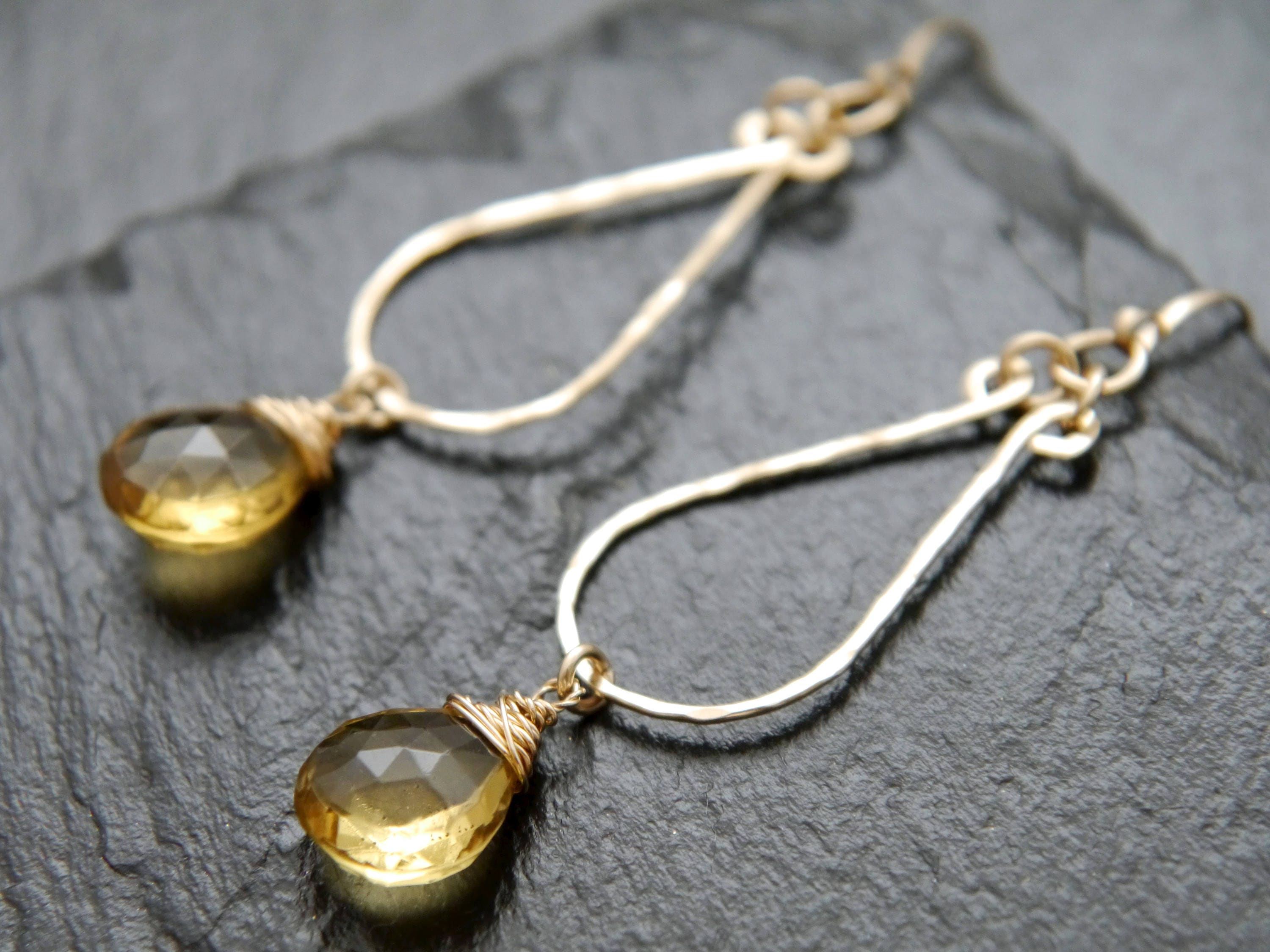 Golden Quartz Teardrop Gemstone Earrings, 14K Gold Filled Everyday Luxury
