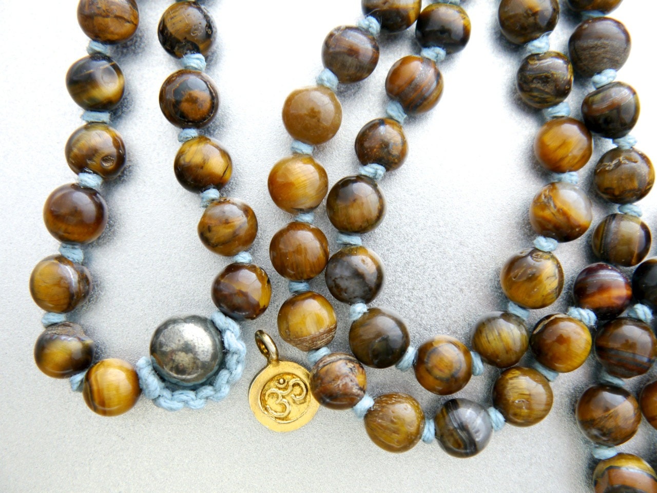 Tiger's Eye 108 108 Mala Bead , Wrap, Hand Knotted Tibetan Prayer Beads