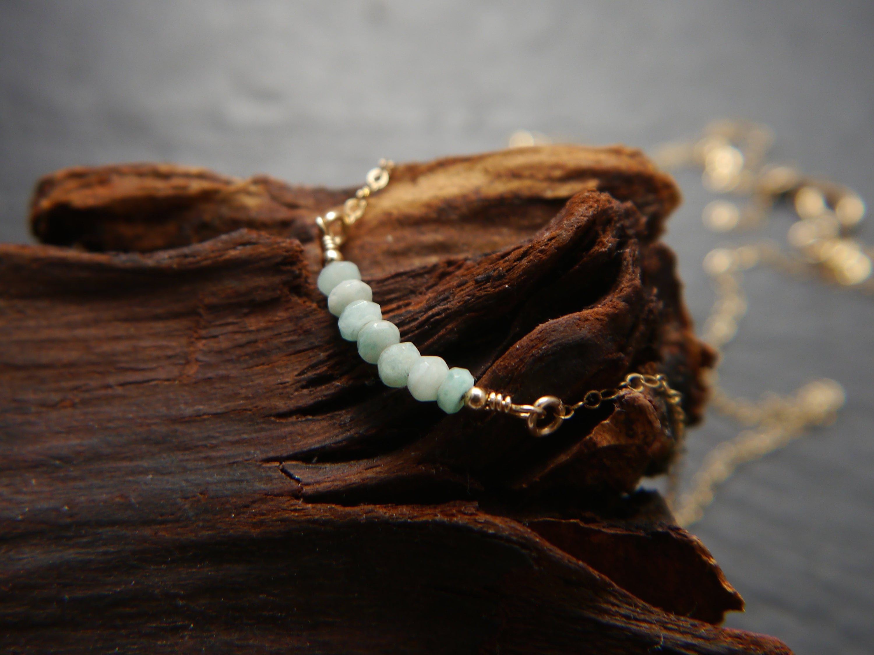 Amazonite Bar Gemstone Necklace, 14K Gold Filled, Minimalist Style