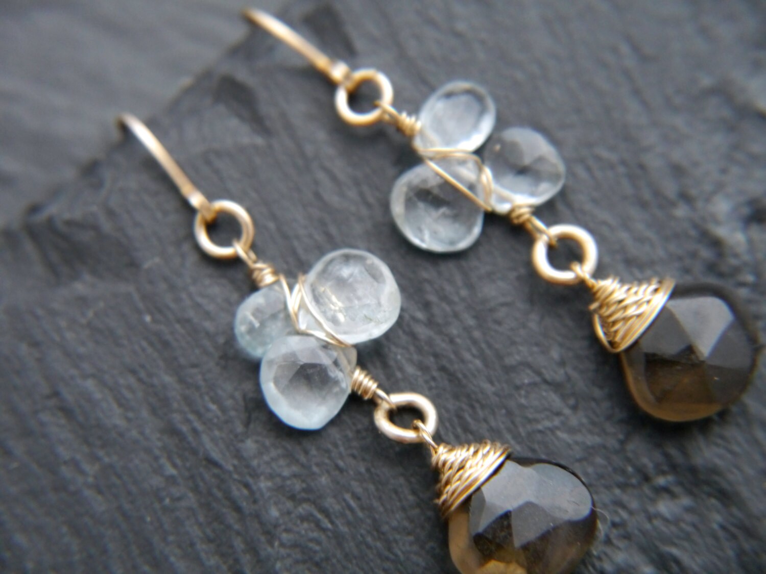 Aquamarine Labradorite Dangle Floral Gemstone Earrings, 14K Gold Filled Wedding