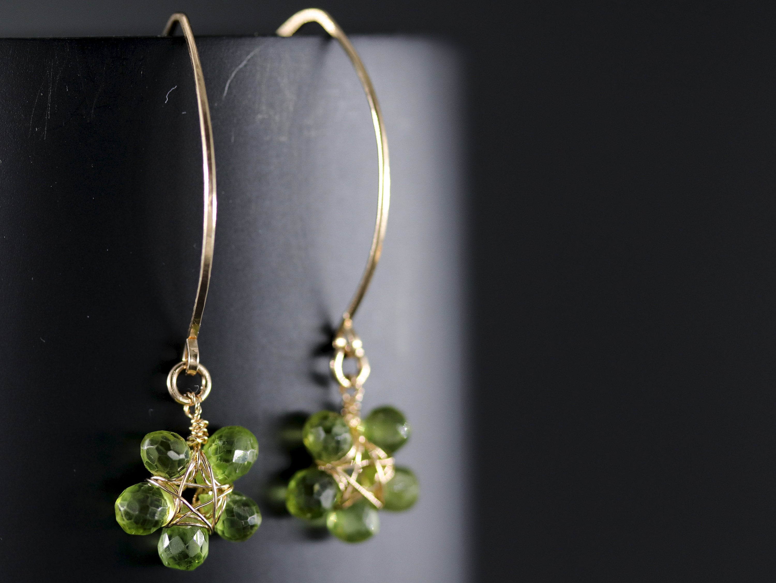 Peridot Green Floral Hoop Gemstone Earrings, 14K Gold Filled Spring Wedding