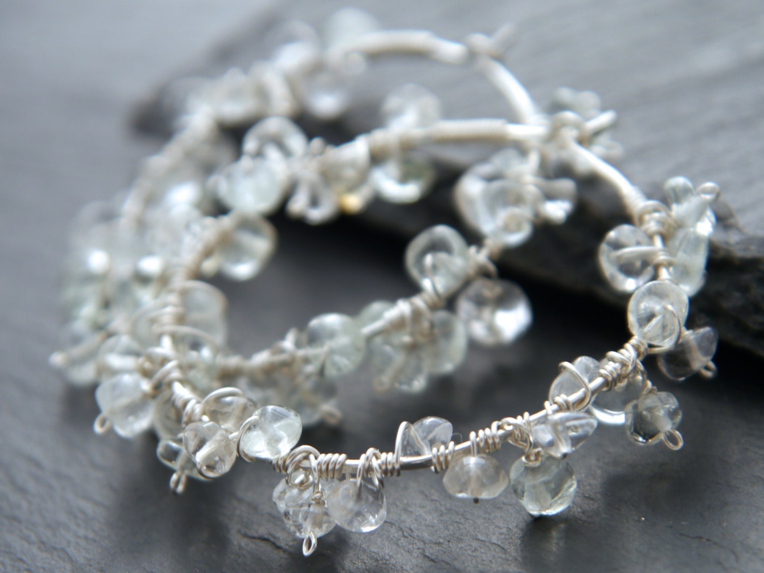 Aquamarine Floral Hoop Gemstone Earrings, Sterling Silver, Garden Wedding