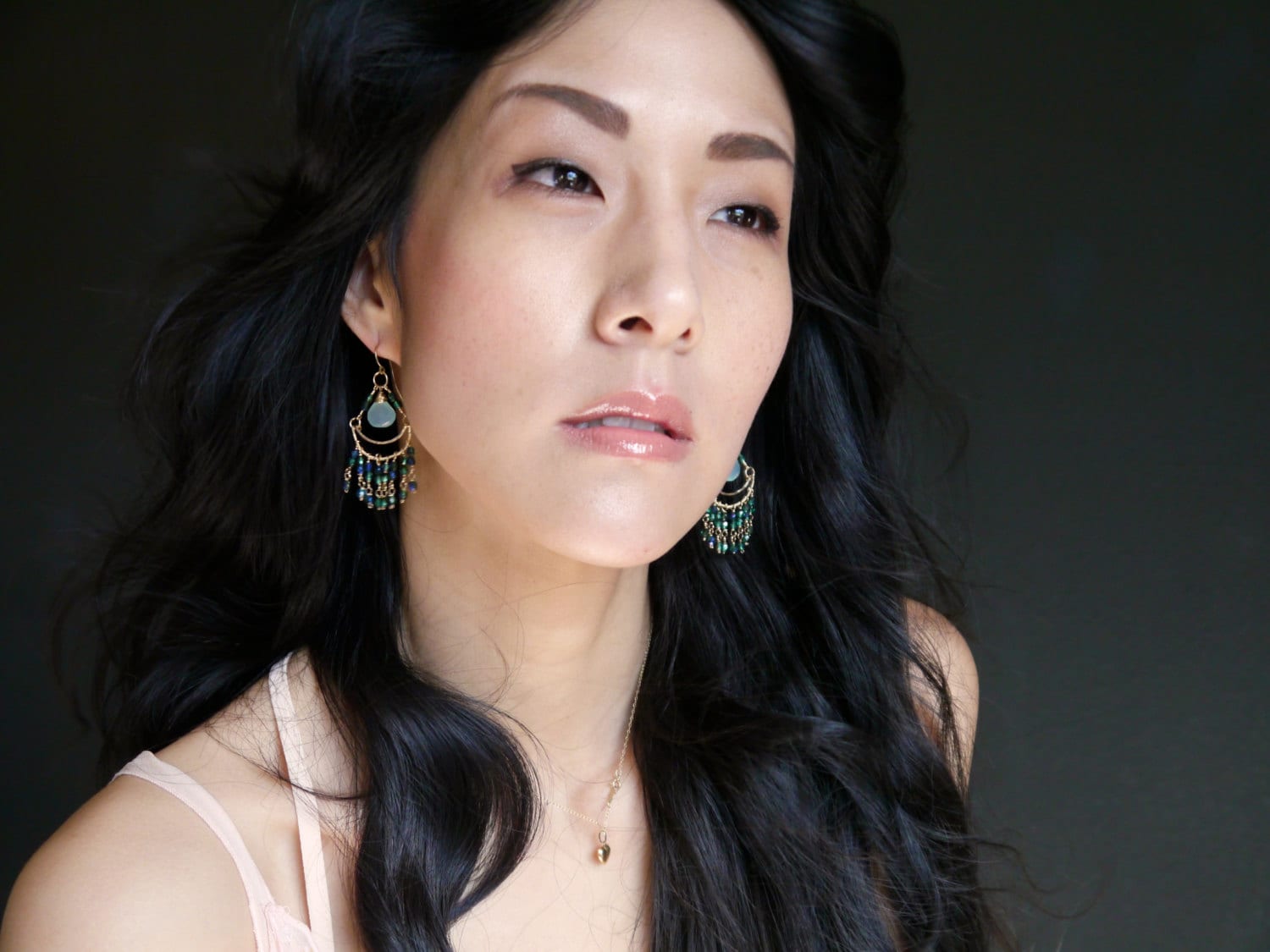 Aqua Chalcedony Chandelier Fringe Gemstone Earrings, 14K Gold Filled Boho Style