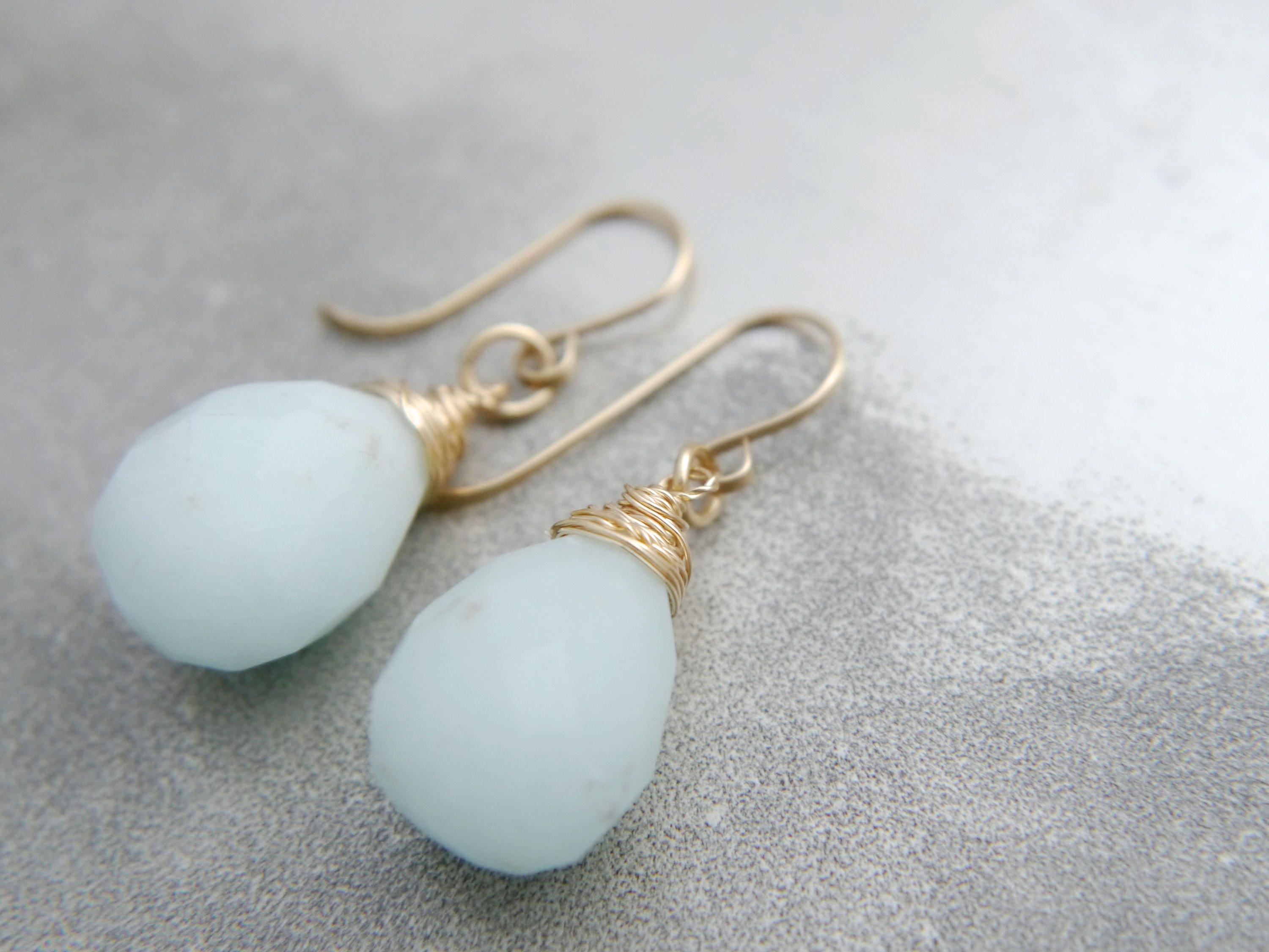 Amazonite Teardrop Earrings, 14K Gold Filled Simple Drop, Everyday Jewelry
