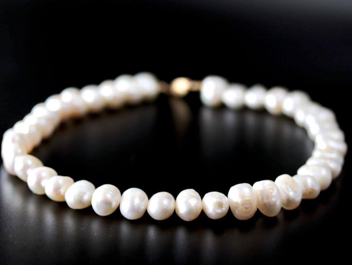 White Freshwater Pearl Strand Gemstone Necklace, 14K Gold Filled, Bridal