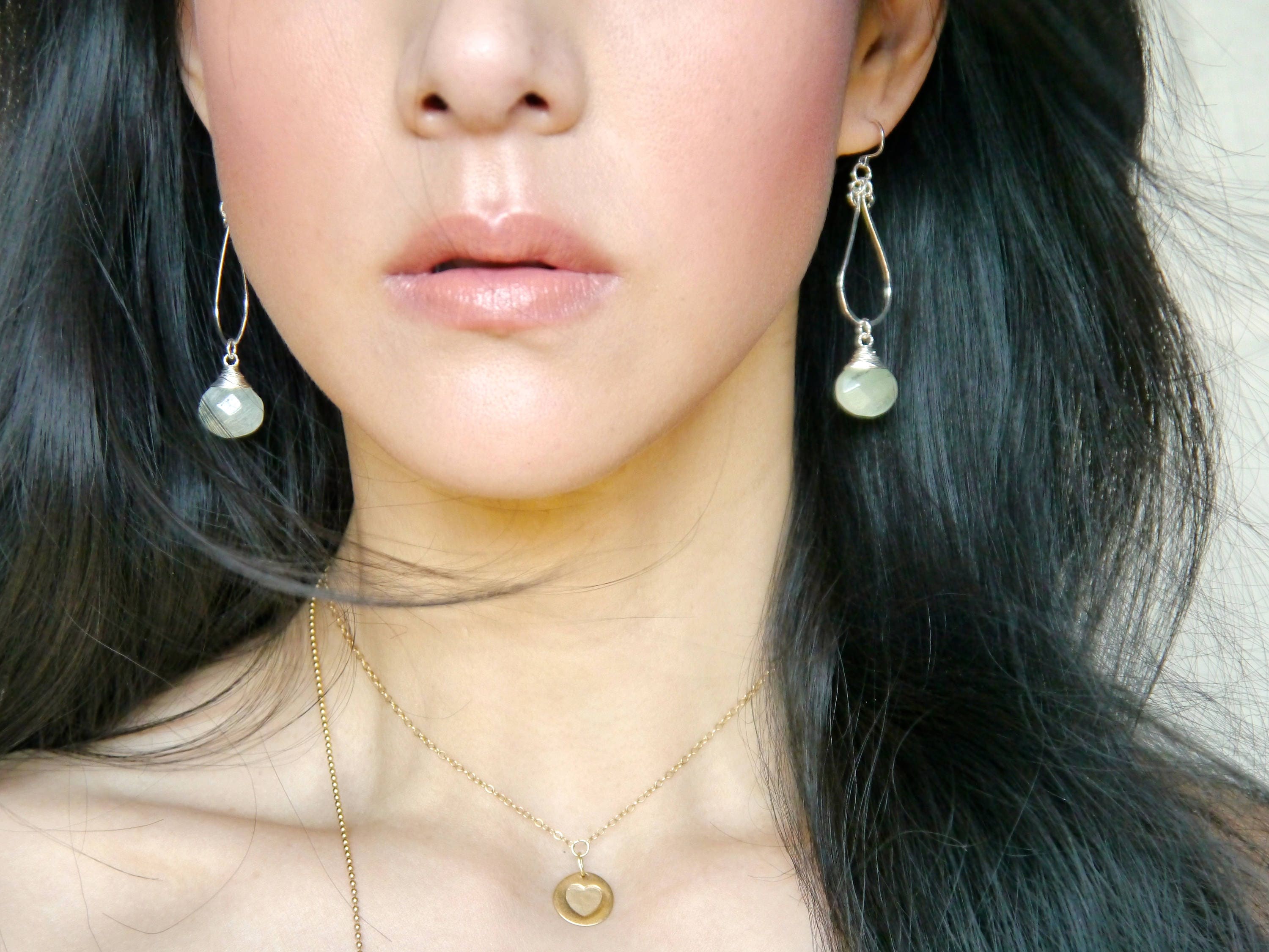Aquamarine Teardrop Hoop Gemstone Earrings, Sterling Silver, Bridal