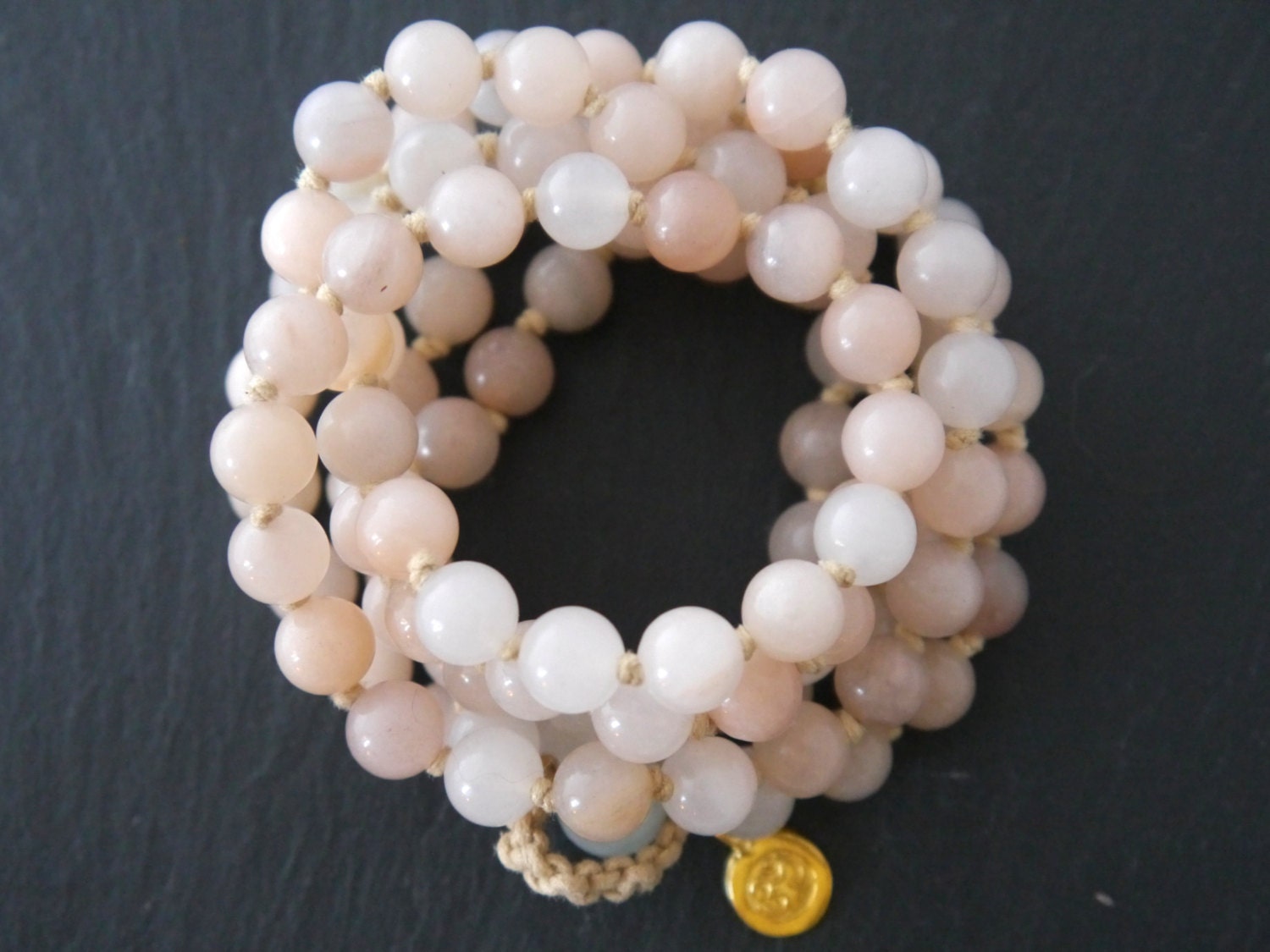 Soft Pink Aventurine Mala Beads, 108 Gemstone Beads, Wrap, Hand Knotted