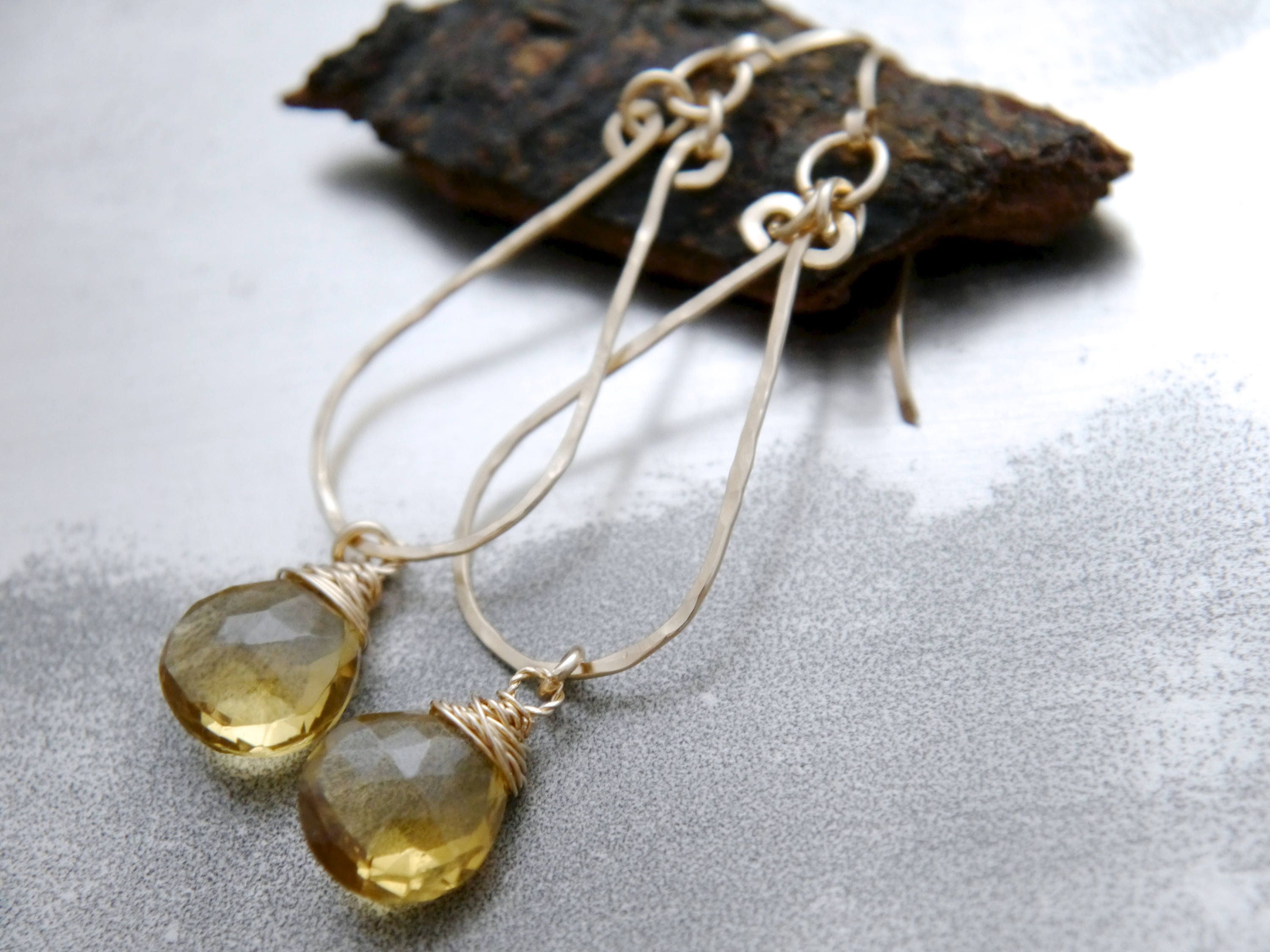 Golden Quartz Teardrop Gemstone Earrings, 14K Gold Filled Everyday Luxury
