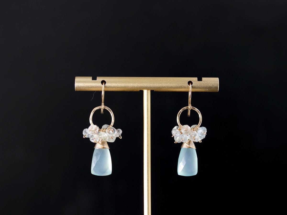Labradorite Opal Cluster Gemstone Earrings, 14K Gold Filled Bohemian Wedding