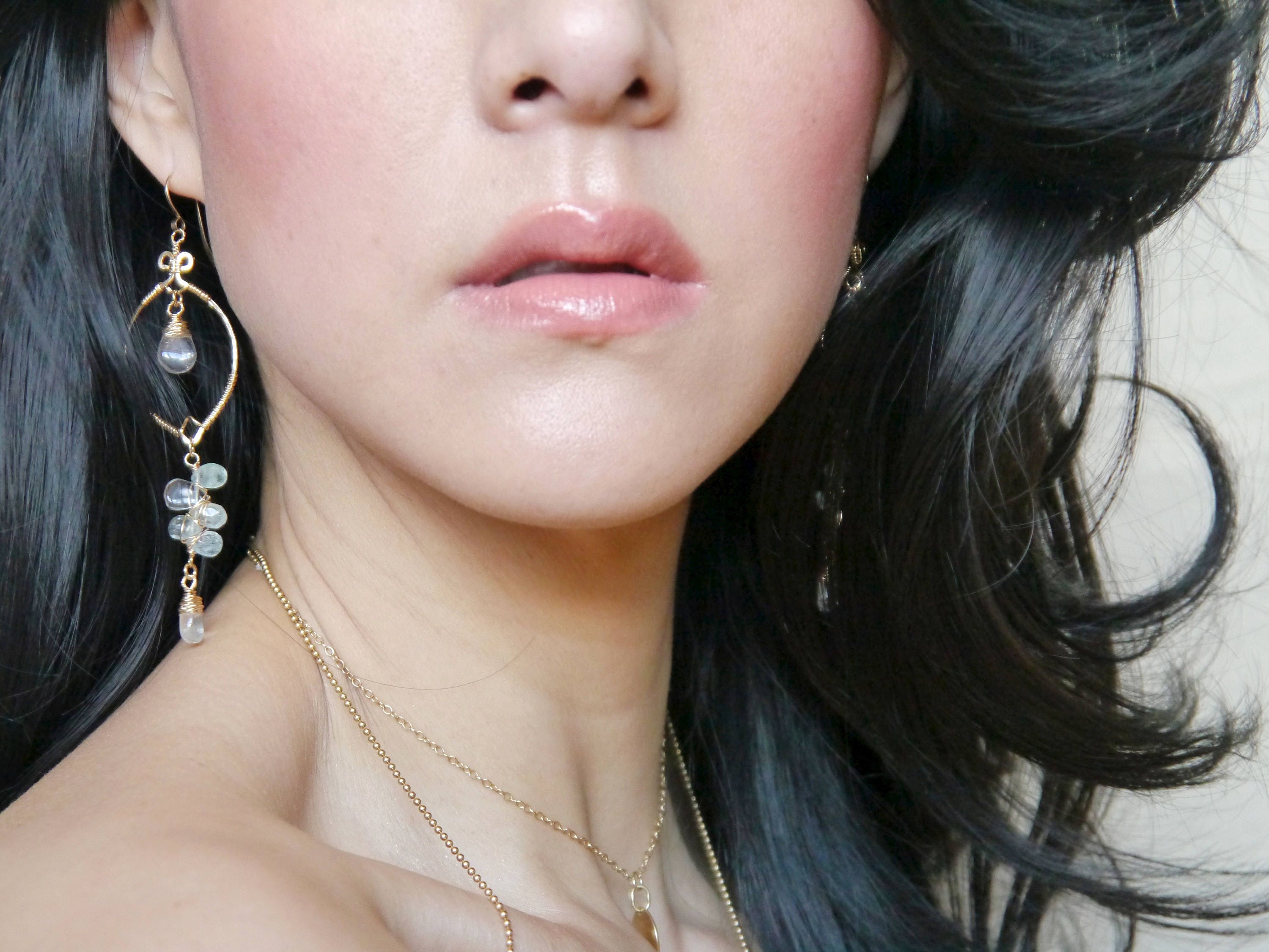 Aquamarine Floral Chandelier Gemstone Earrings, 14K Gold Filled Bohemian Chic
