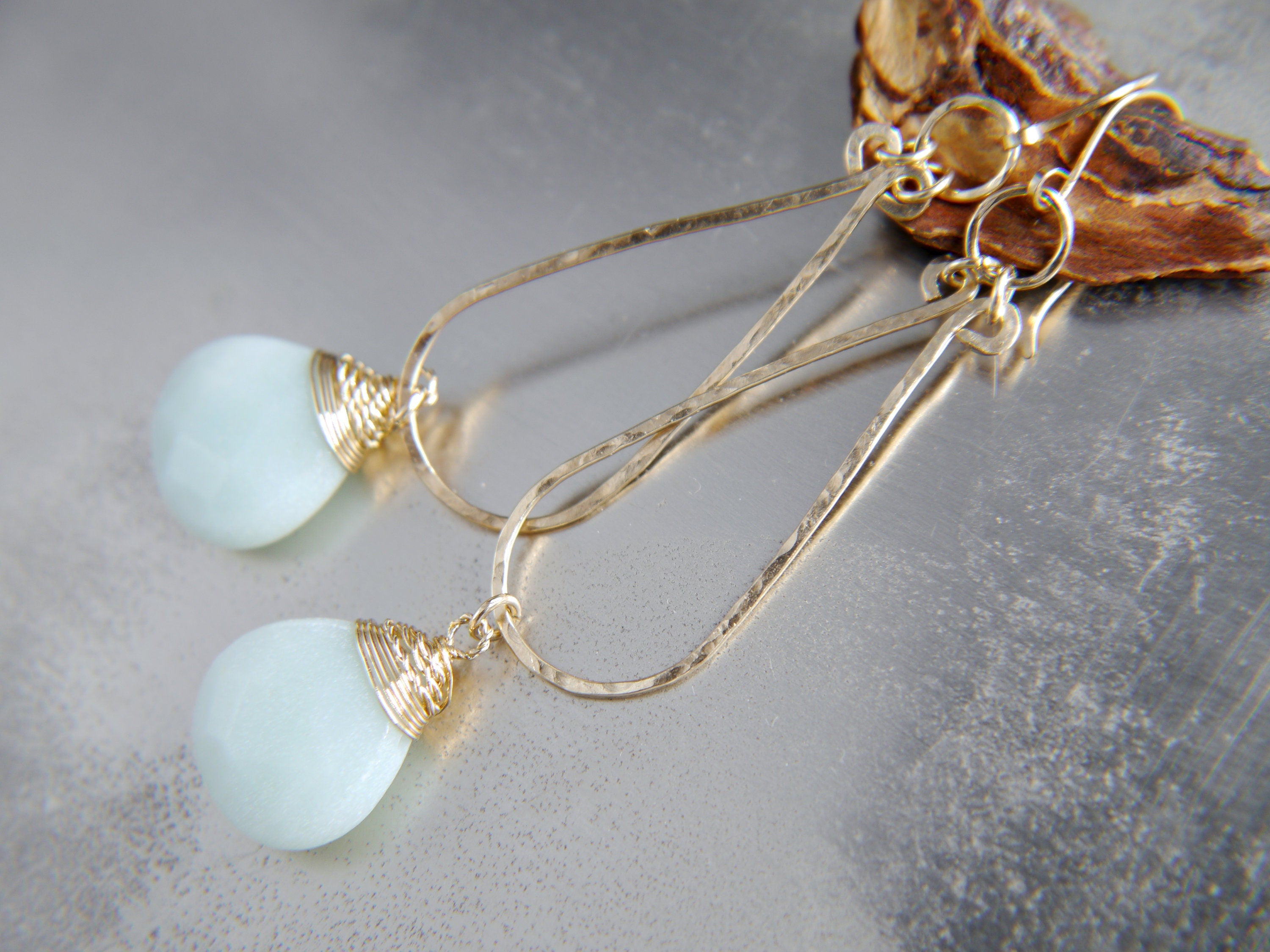 Amazonite Teardrop Bridal Earrings, 14K Gold Filled Chandelier Dangle, Wedding Jewelry