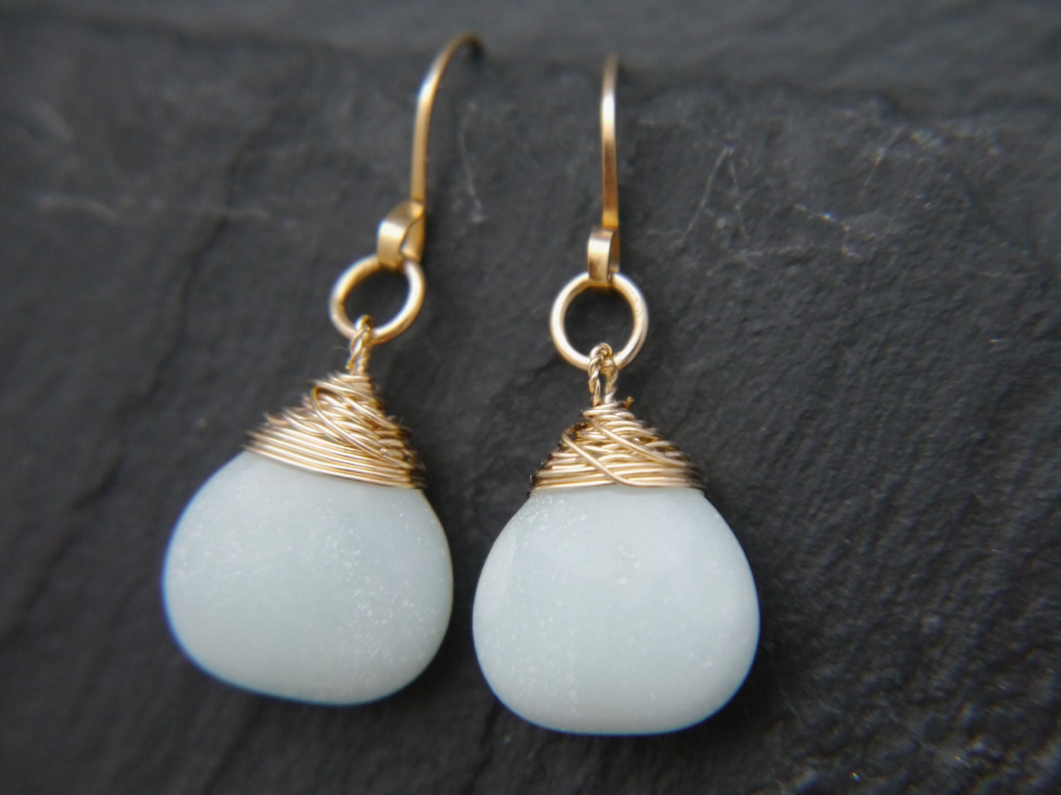Aqua Amazonite Teardrop Earrings, 14K Gold Filled Dangle, Beach Wedding Jewelry