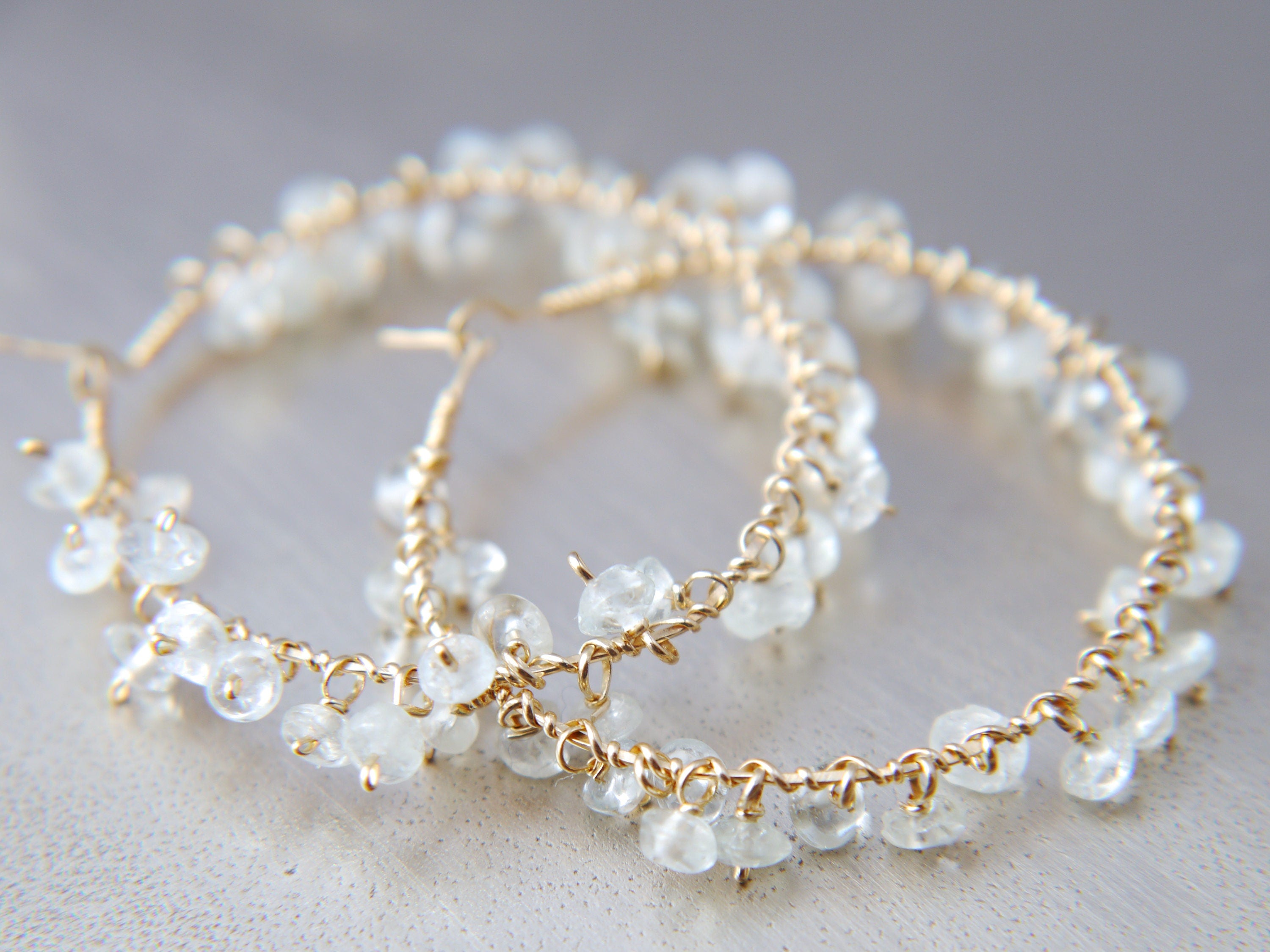 Aquamarine Floral Hoop Gemstone Earrings, 14K Gold Filled Something Blue