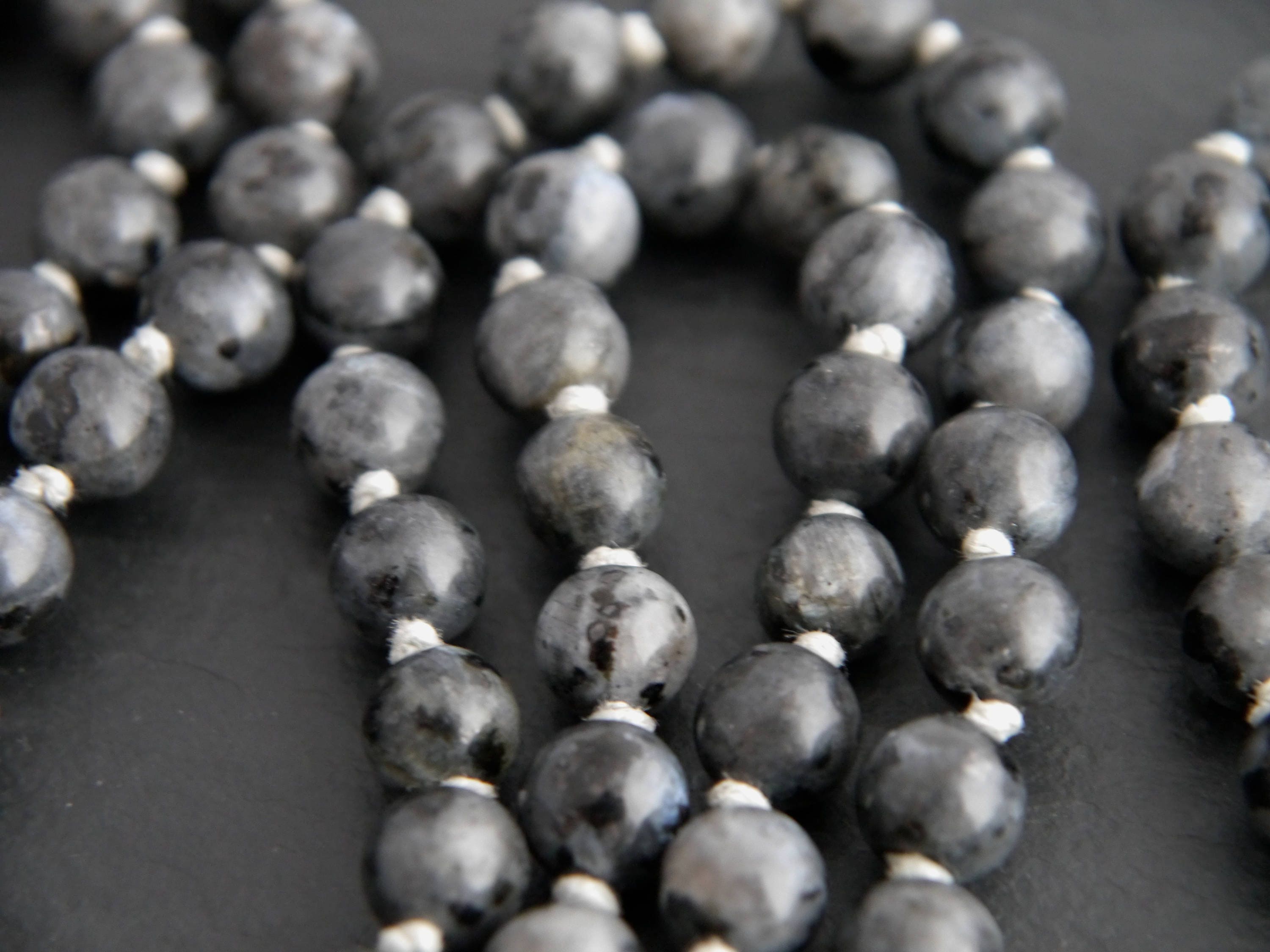 Gray Flash Labradorite Mala Beads, 108 Gemstone Beads, Wrap, Hand Knotted