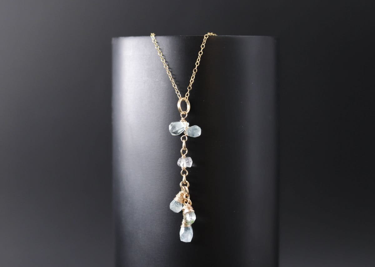 Aquamarine Lariat Y Gemstone Necklace, 14K Gold Filled Bohemian Bride