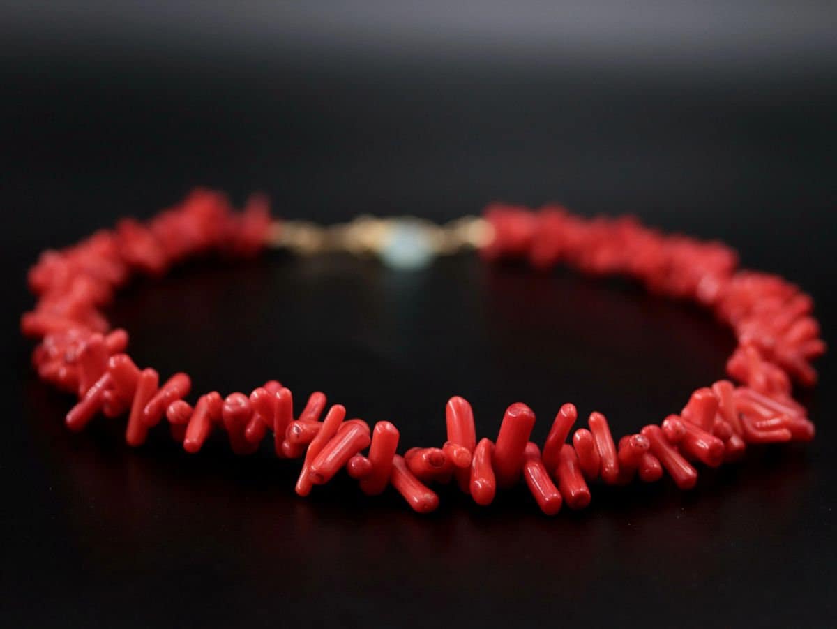 Red Coral Branch Gemstone Necklace, 14K Gold Filled Statement Jewelry