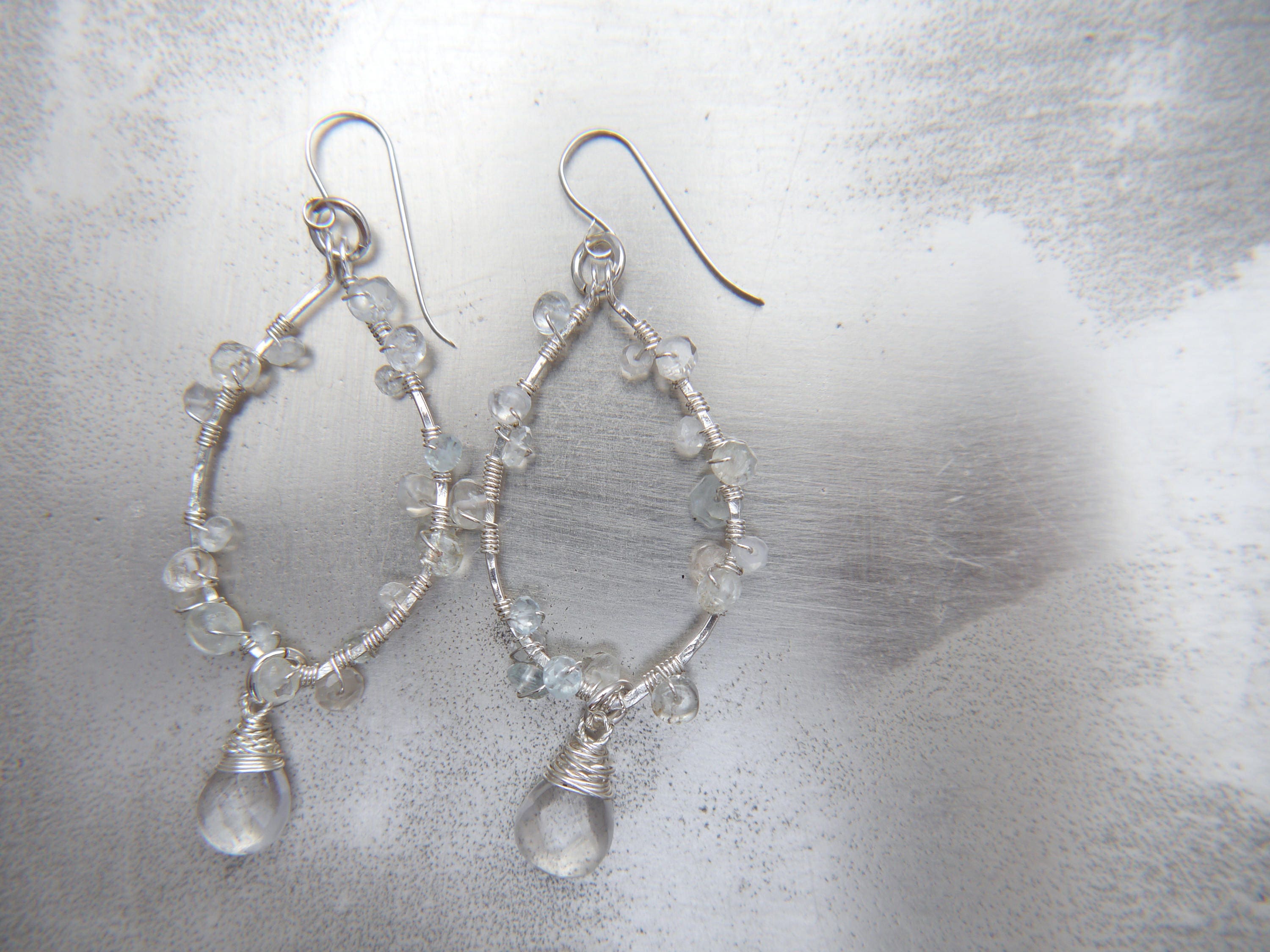 Aquamarine Quartz Floral Chandelier Dangle Gemstone Earrings, Sterling Silver, Bridal
