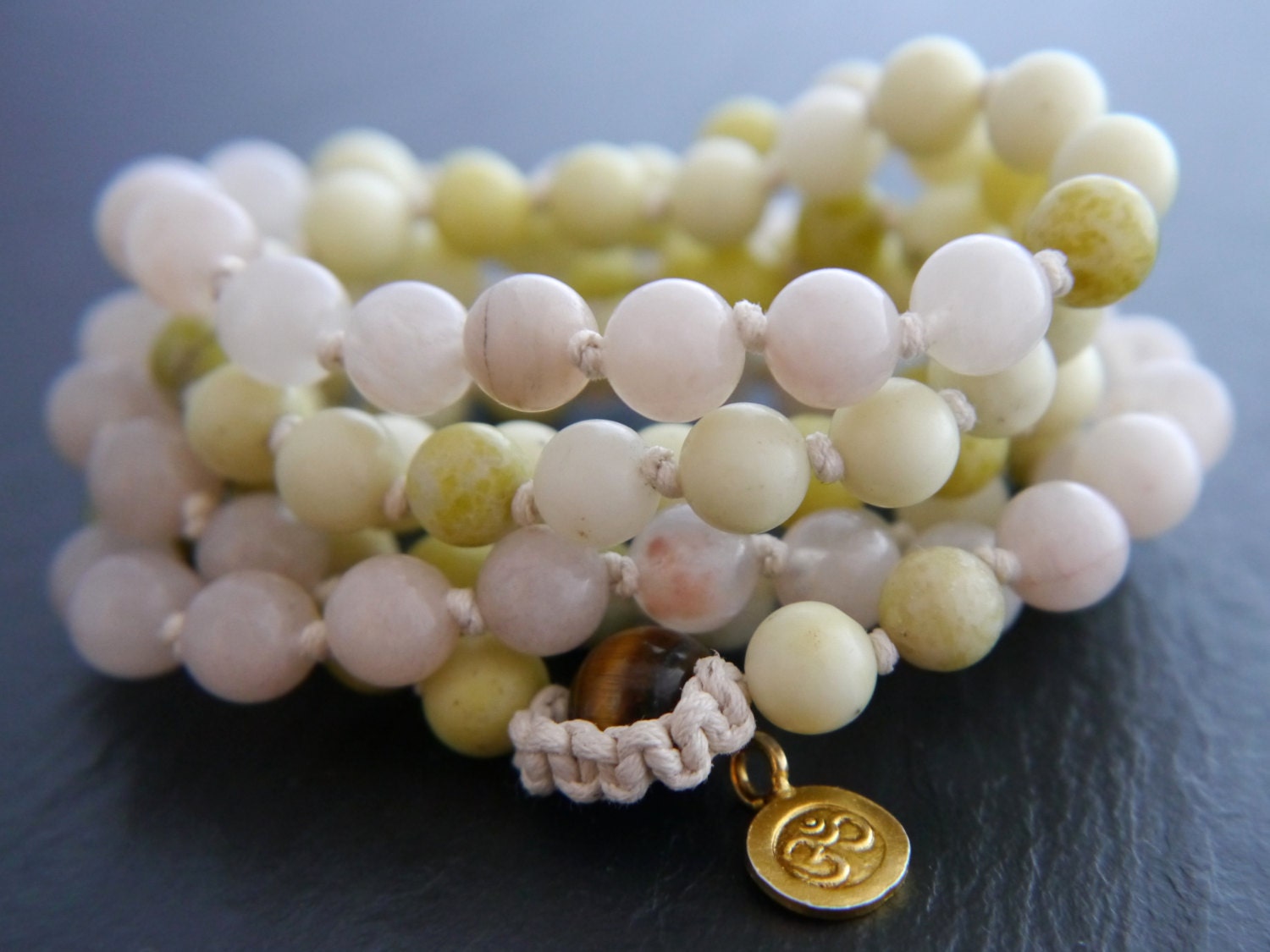 108 Gemstone Mala , Wrap, Hand Knotted Prayer Beads