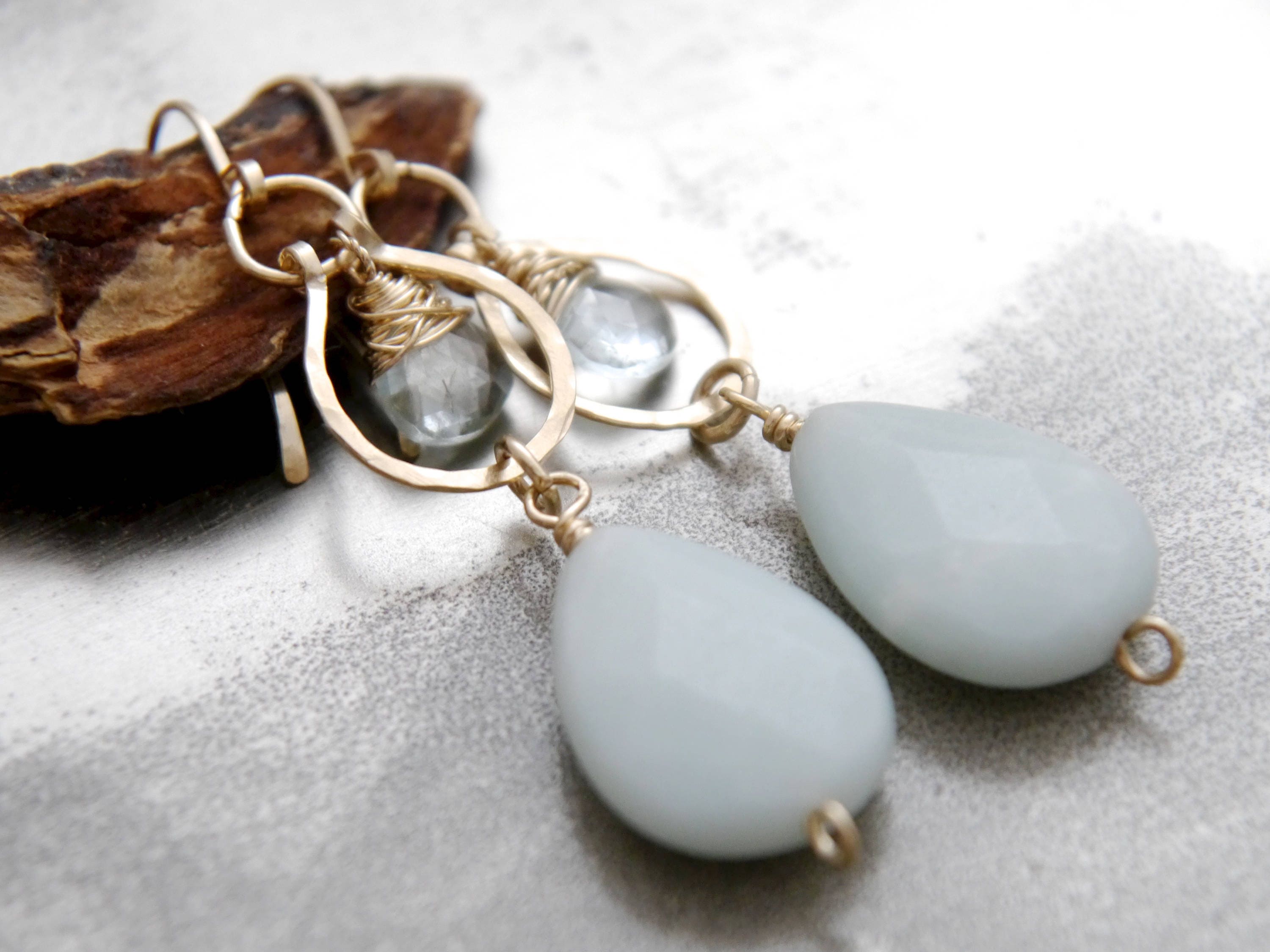 Amazonite Green Amethyst Chandelier Earrings, 14K Gold Filled Statement Dangle, Boho Bridal Jewelry