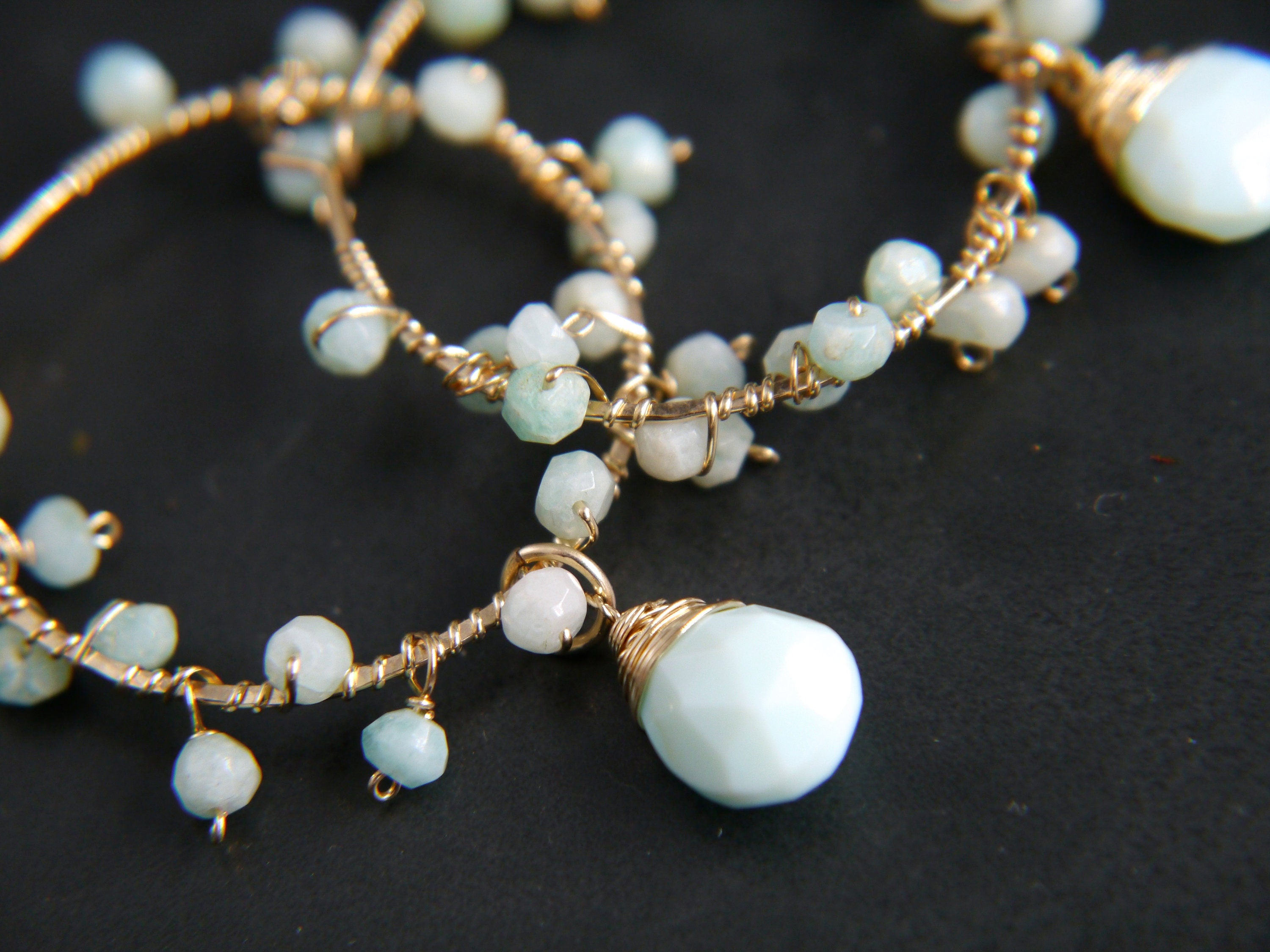 Amazonite Blue Opal Garland Earrings, 14K Gold Filled Floral Drape, Nature Inspired Statement