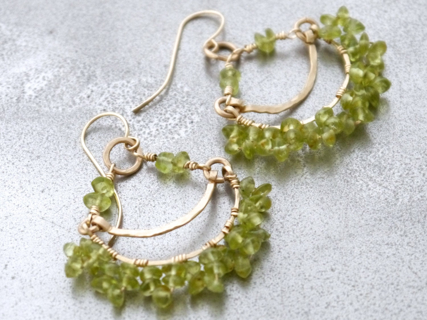 Peridot Chandelier Nature Inspired Gemstone Earrings, 14K Gold Filled Garden Wedding