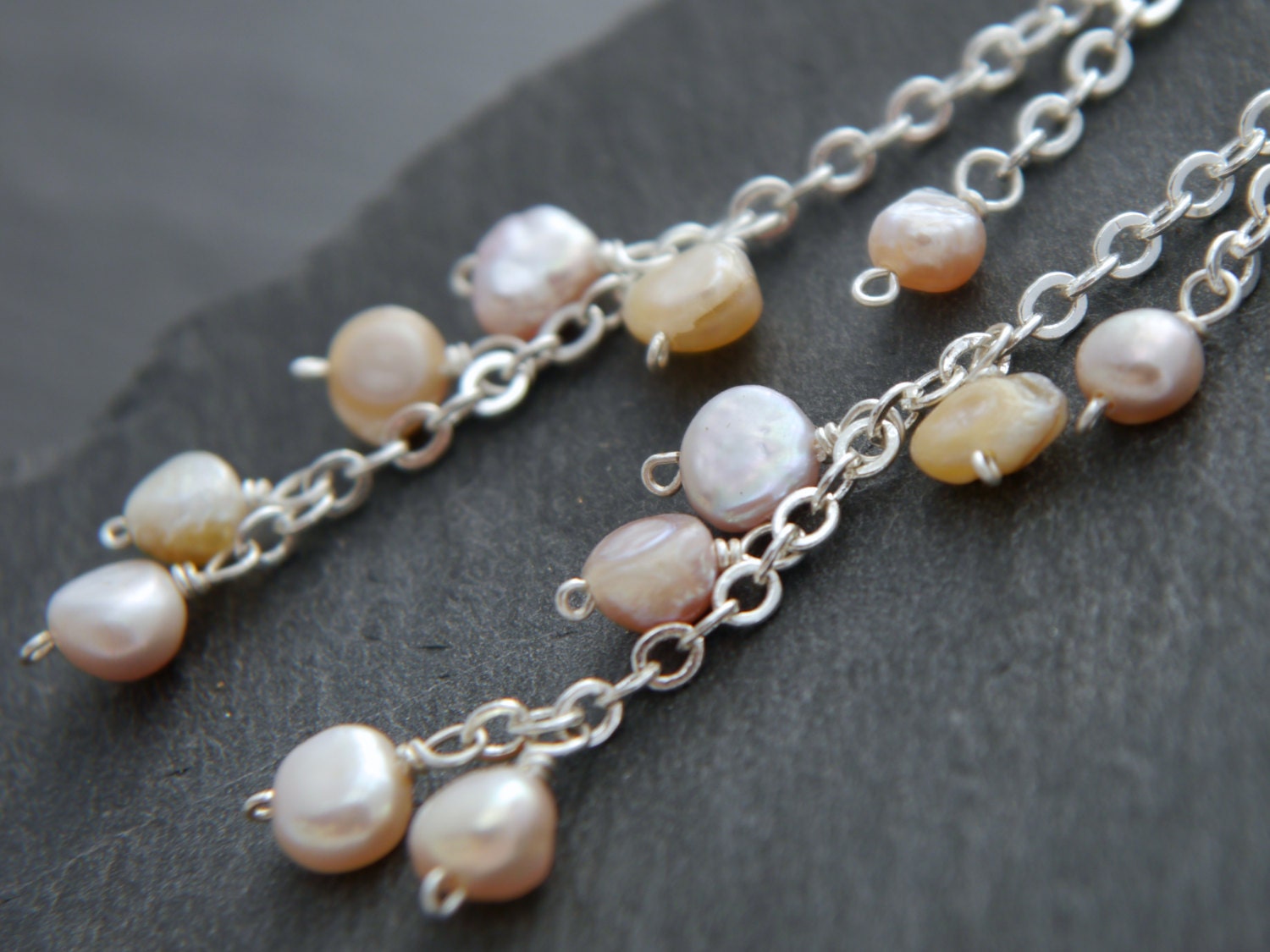 Freshwater Pink Pearl Blossoming Floral Long Dangle Gemstone Earrings, Sterling Silver, Bridal