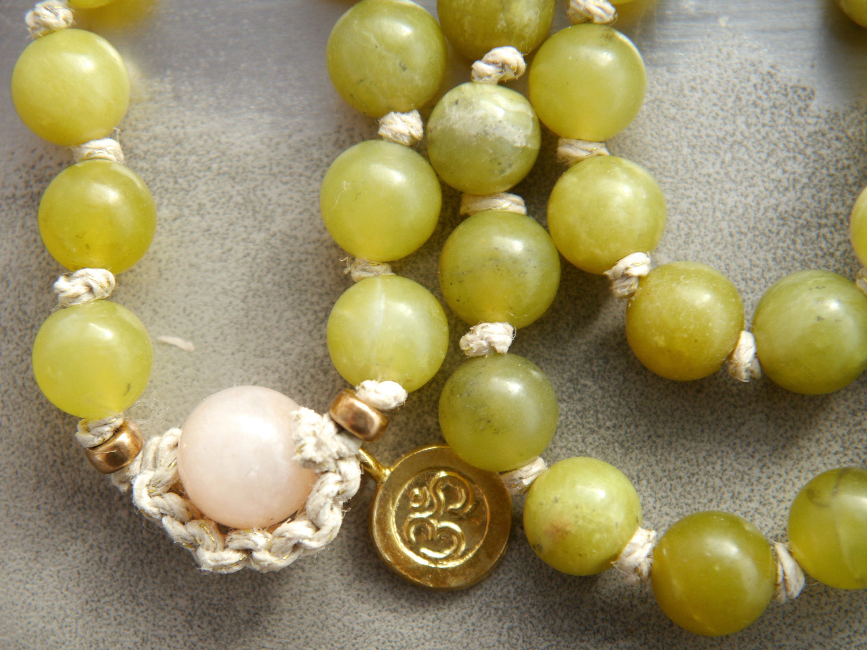 Olive Green Serpentine Mala Beads, 108 Gemstone Beads, Wrap, Hand Knotted