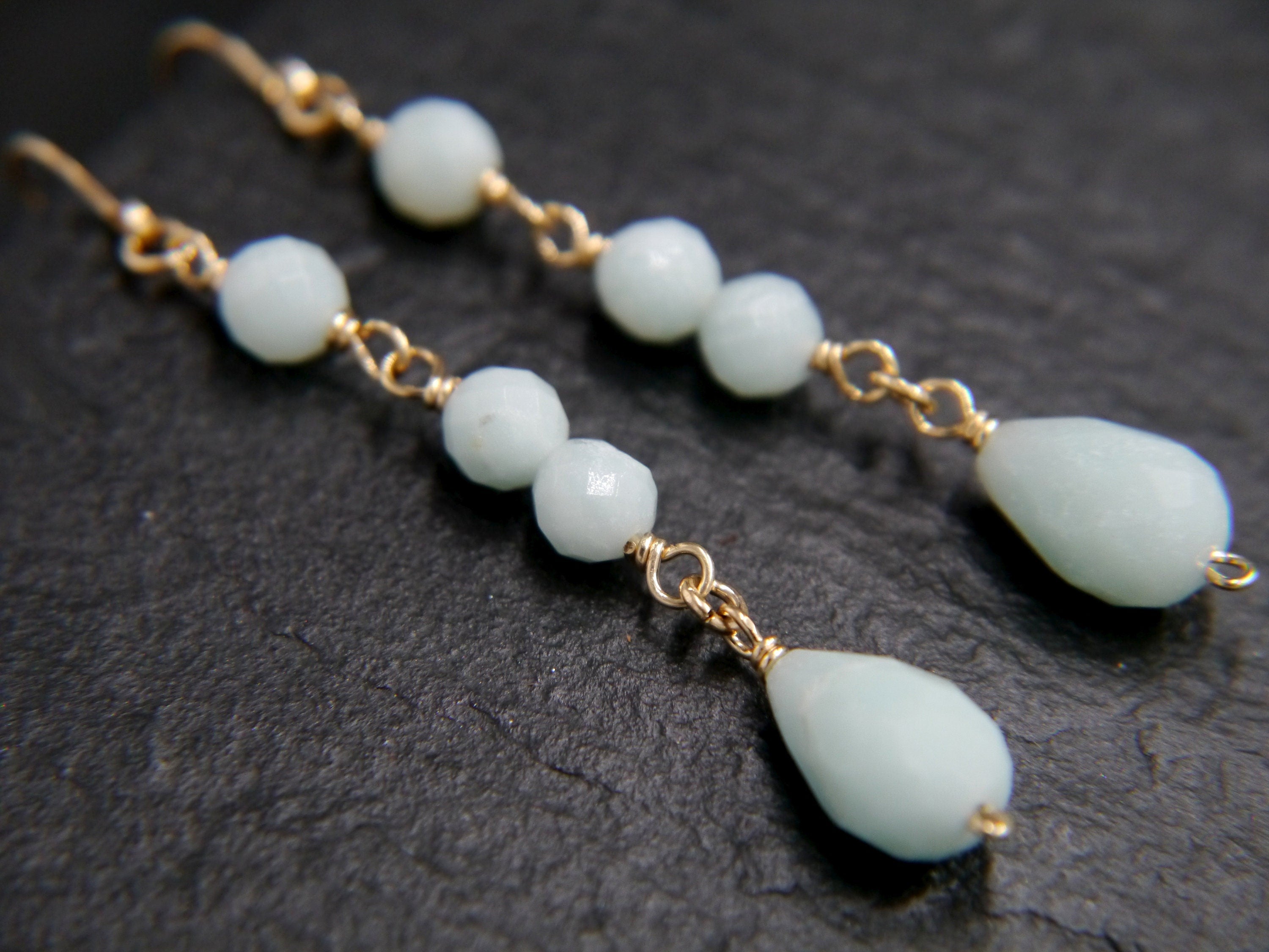 Aqua Amazonite Long Dangle Earrings, 14K Gold Filled Linear Drop, Minimal Jewelry