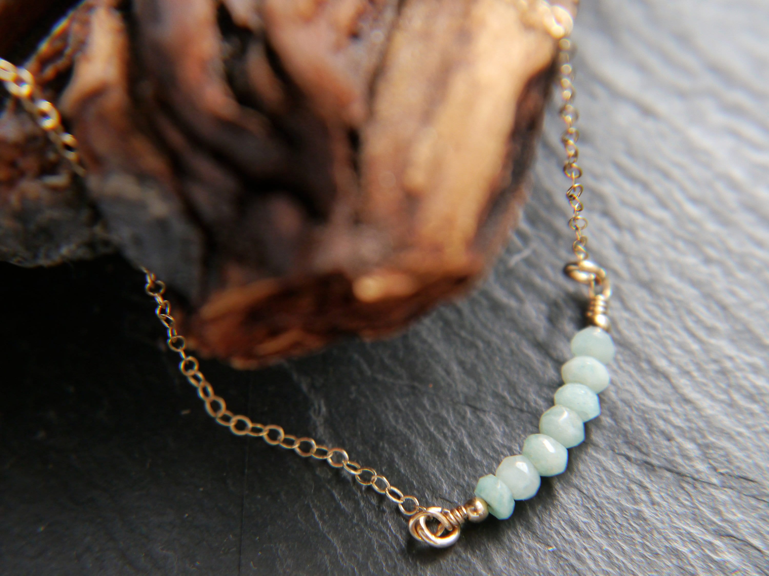 Amazonite Bar Gemstone Necklace, 14K Gold Filled, Minimalist Style