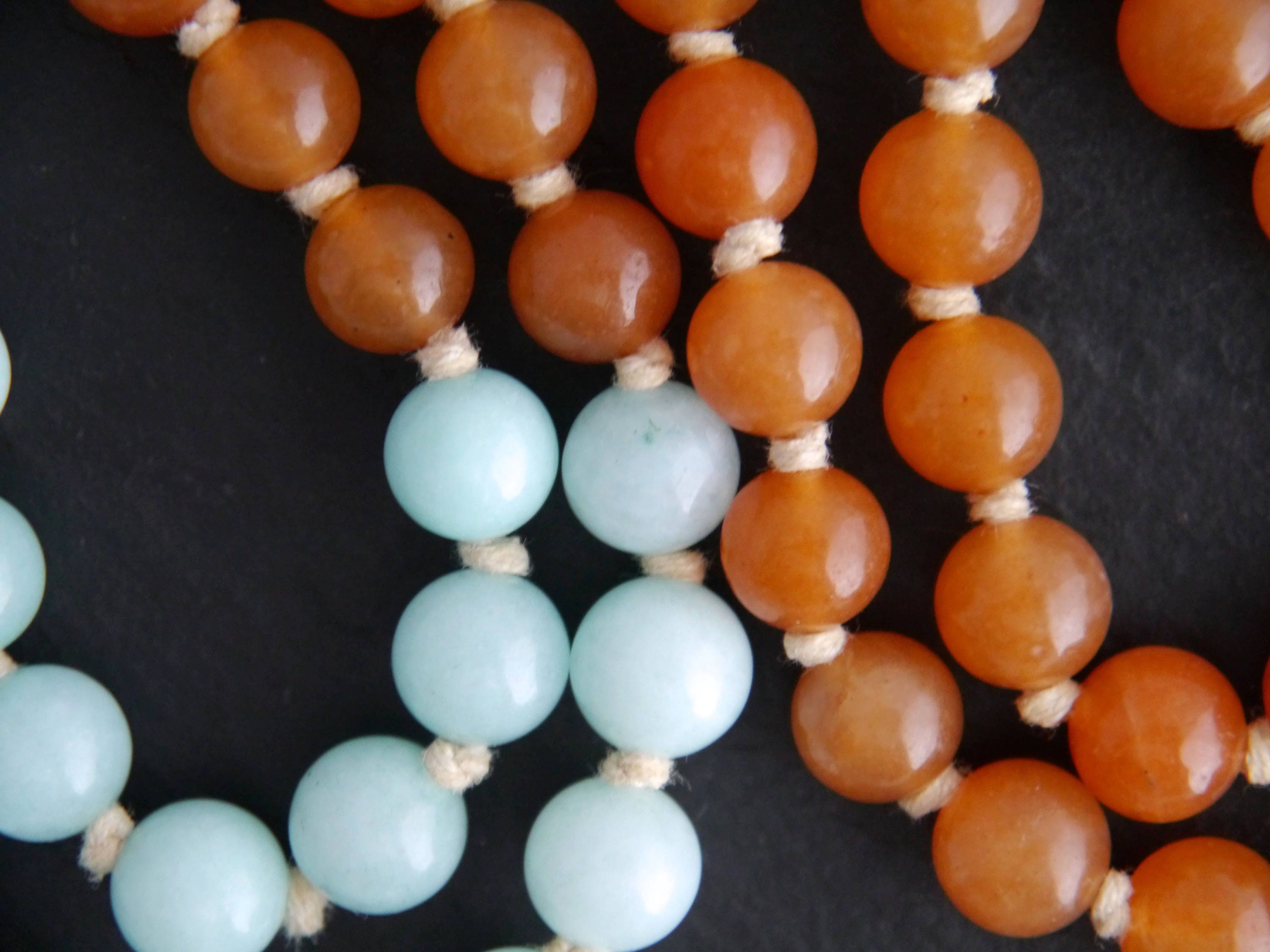 Red Aventurine Amazonite 108 Mala Bead , Wrap, Hand Knotted Tibetan Prayer Beads