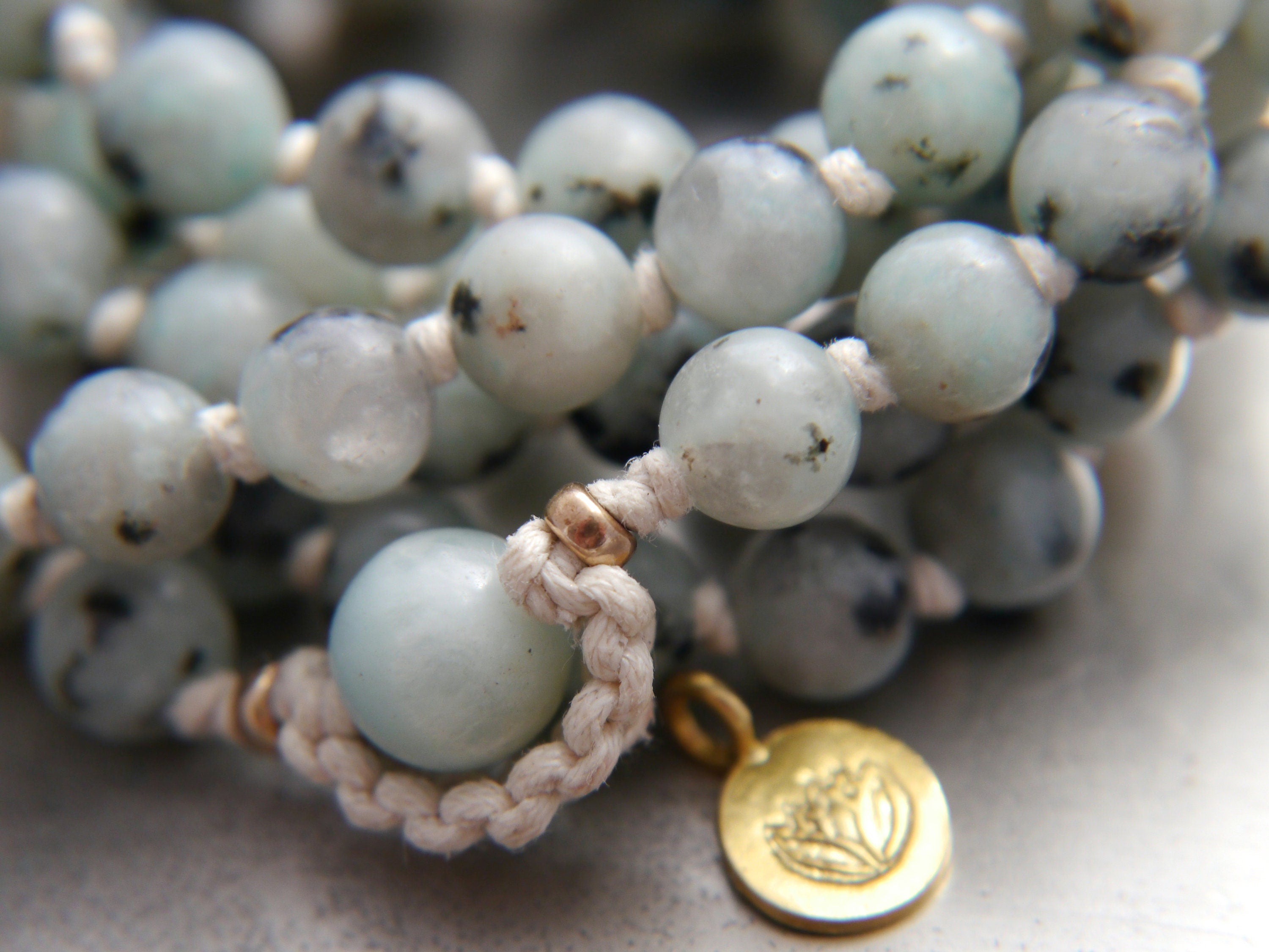 Green Kiwi Jasper Mala Beads, 108 Gemstone Beads, Wrap, Hand Knotted
