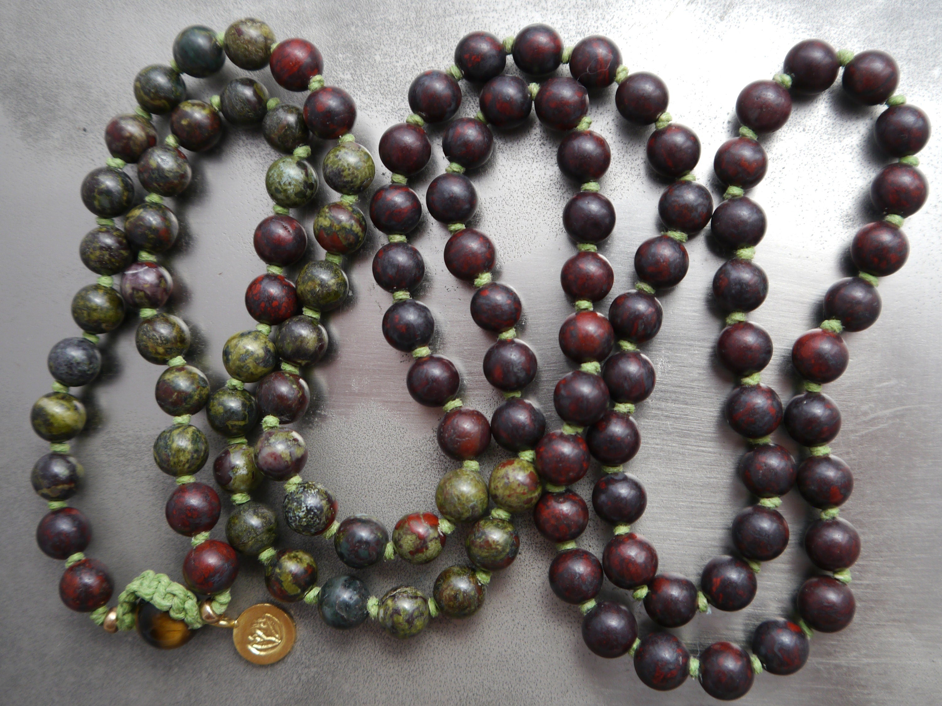 Deep Red Dragon’s Blood Jasper Mala Beads, 108 Gemstone Beads, Wrap, Hand Knotted