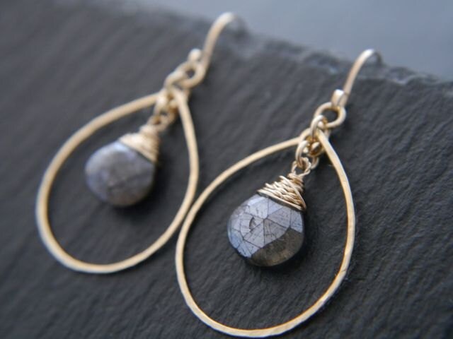 Labradorite Teardrop Dangle Gemstone Earrings, 14K Gold Filled Everyday Luxury