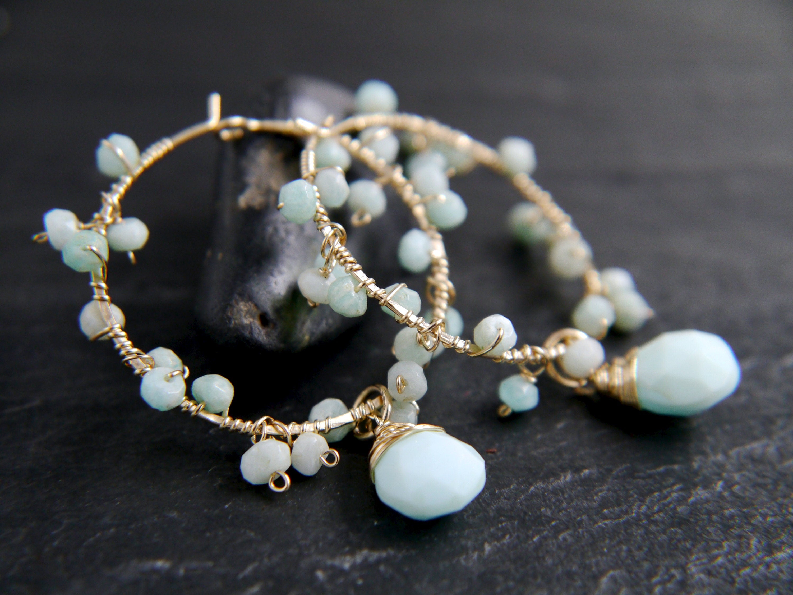 Amazonite Blue Opal Garland Earrings, 14K Gold Filled Floral Drape, Nature Inspired Statement