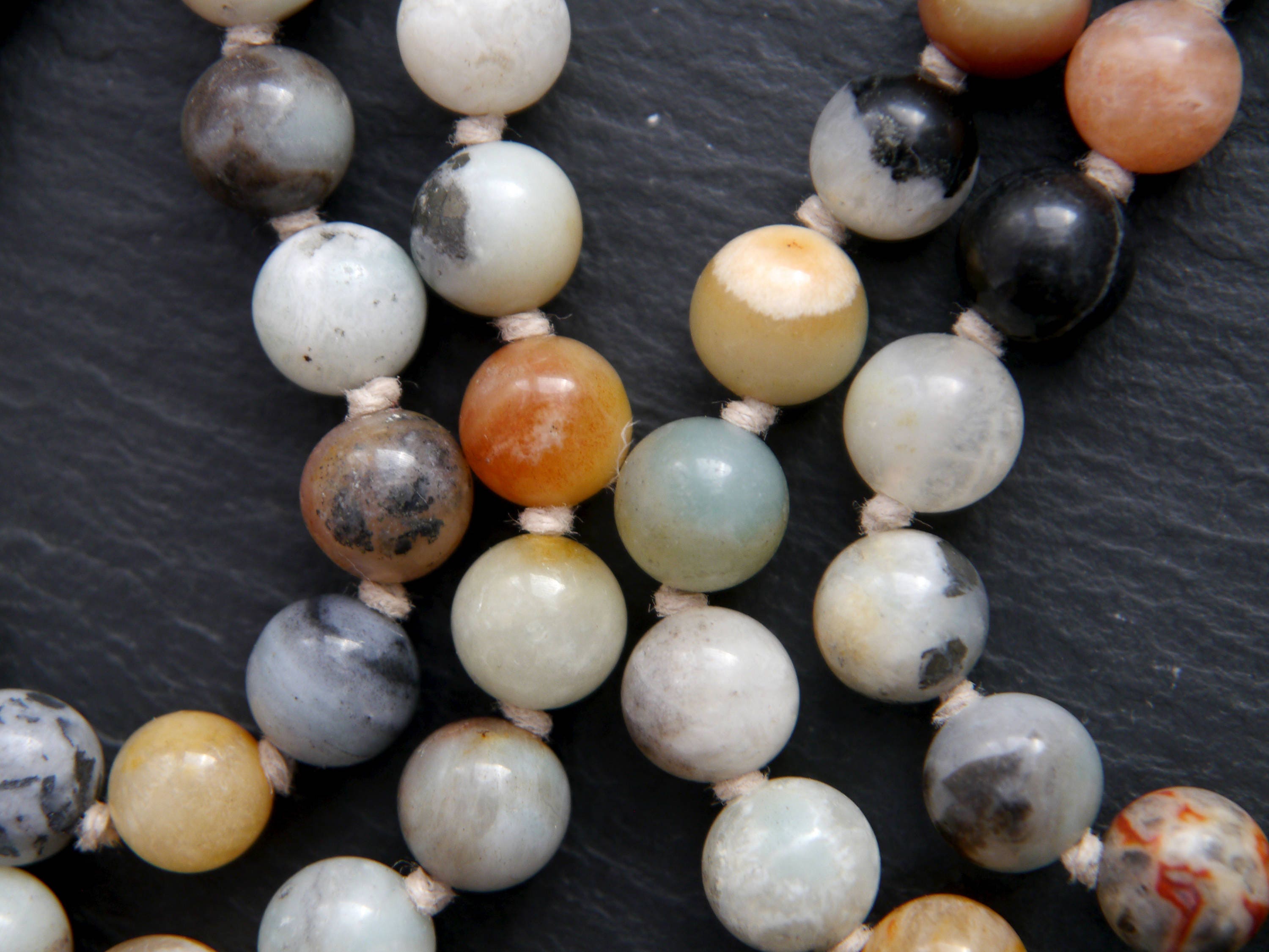 Multicolor Flower Amazonite Mala Beads, 108 Gemstone Beads, Wrap, Hand Knotted