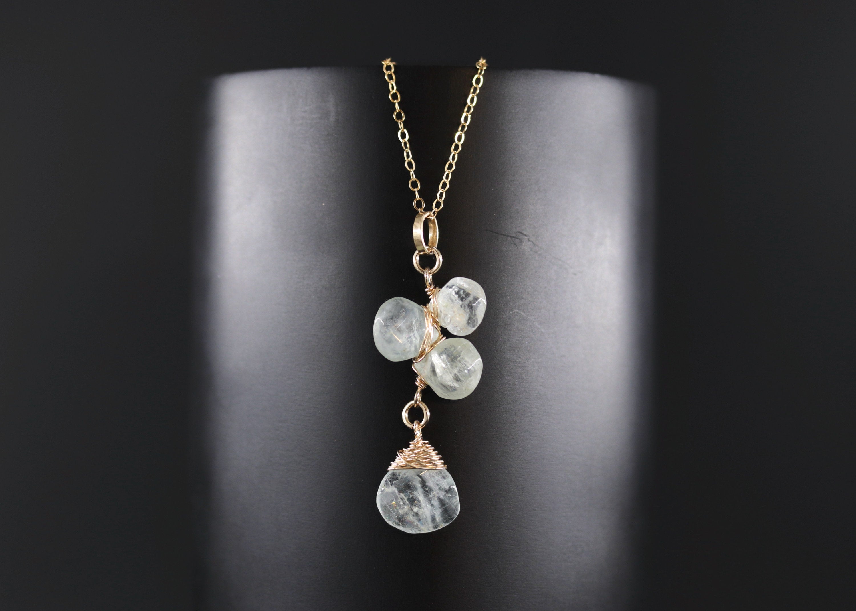 Aquamarine Flower Pendant Gemstone Necklace, 14K Gold Filled, Bridal