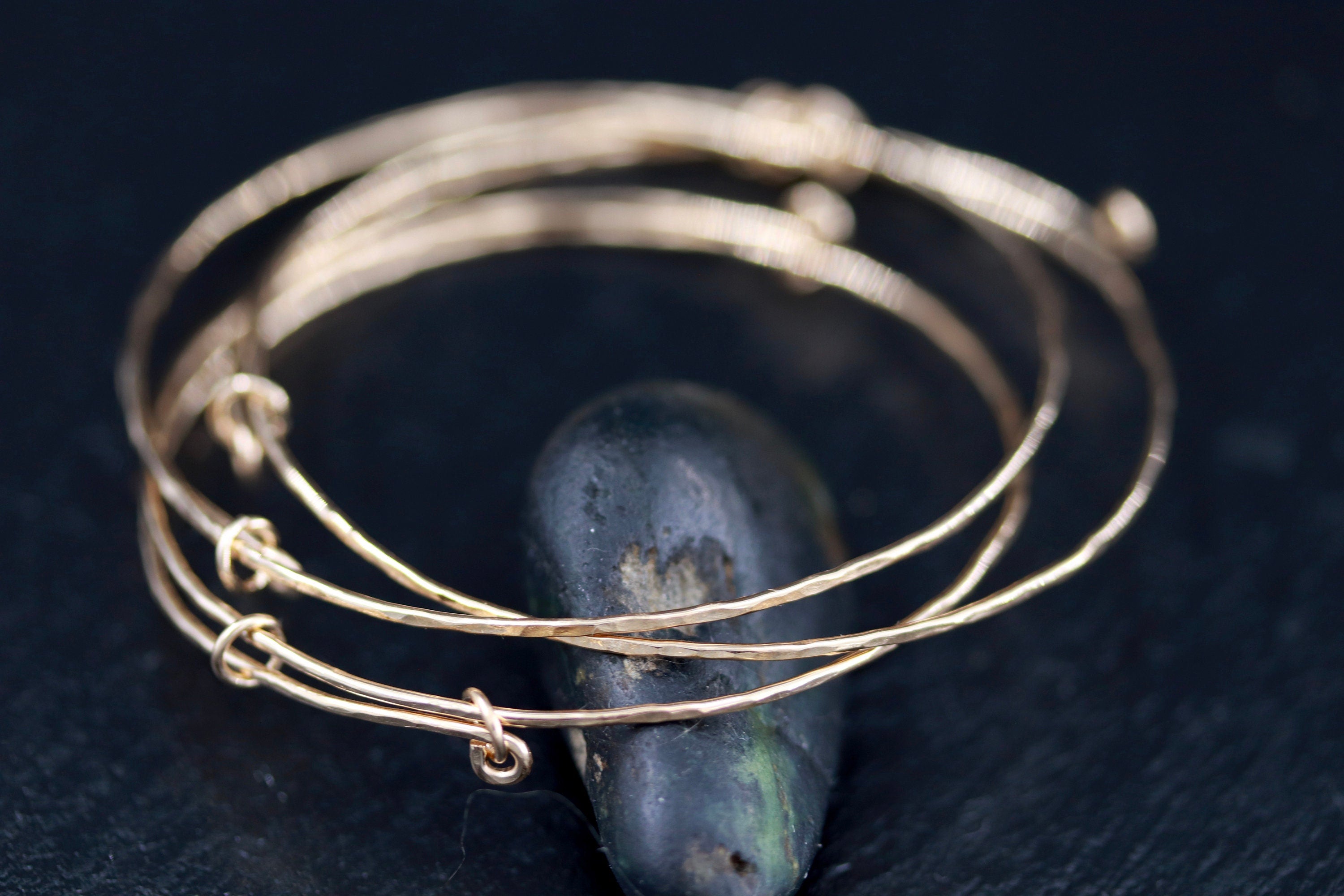 Hammered 14K Gold Filled Bangle Bracelet, Minimalist Adjustable Jewelry