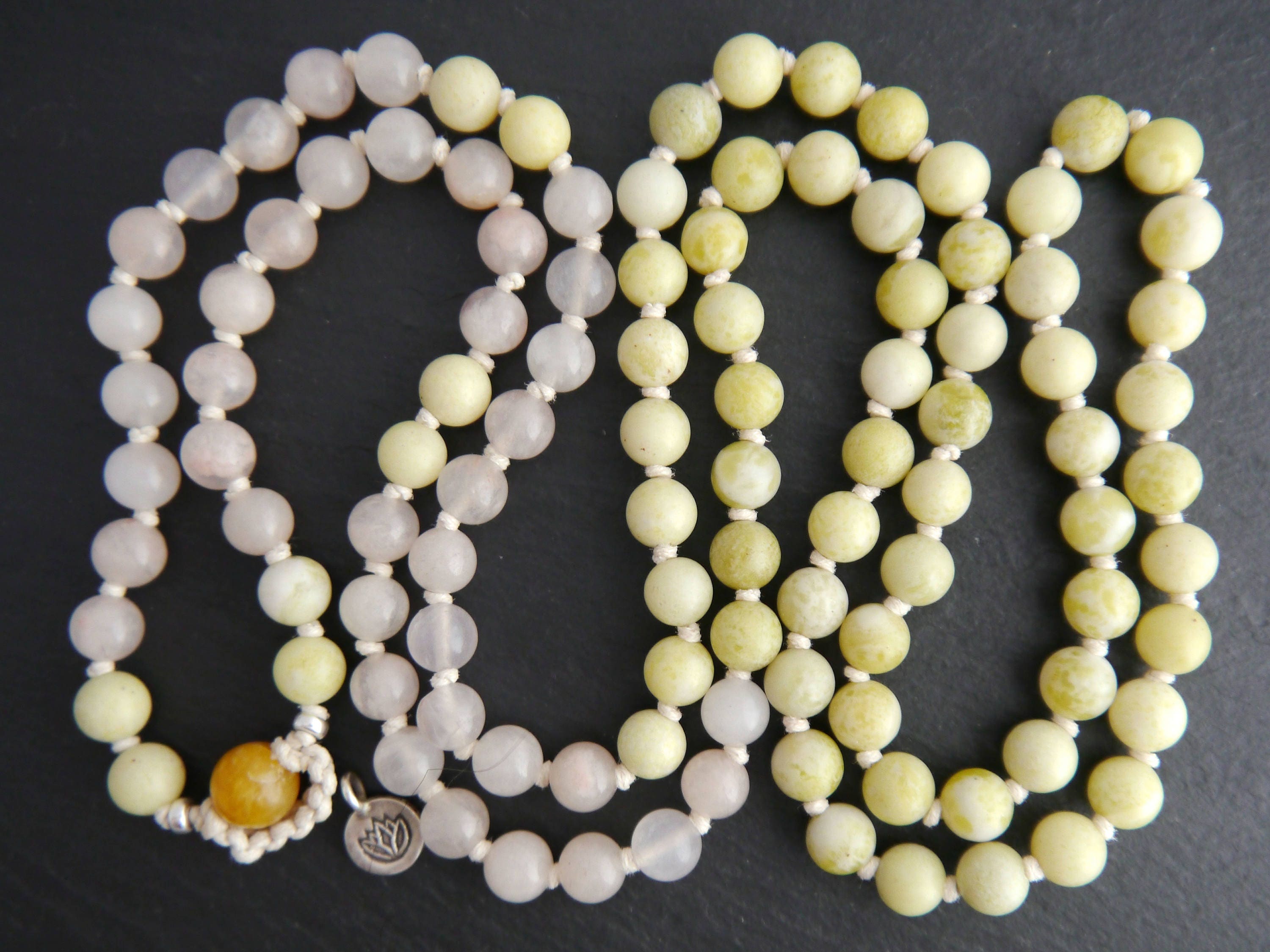 Pink Aventurine Green Peridot Serpentine Mala Beads, 108 Gemstone