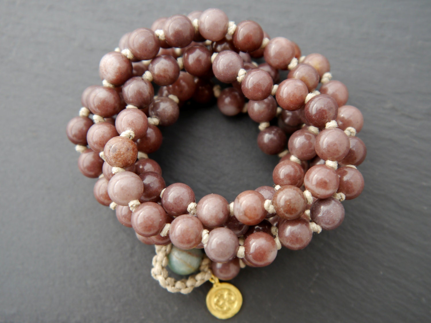 Purple Aventurine 108 Mala Bead , Wrap, Hand Knotted Tibetan Prayer Beads