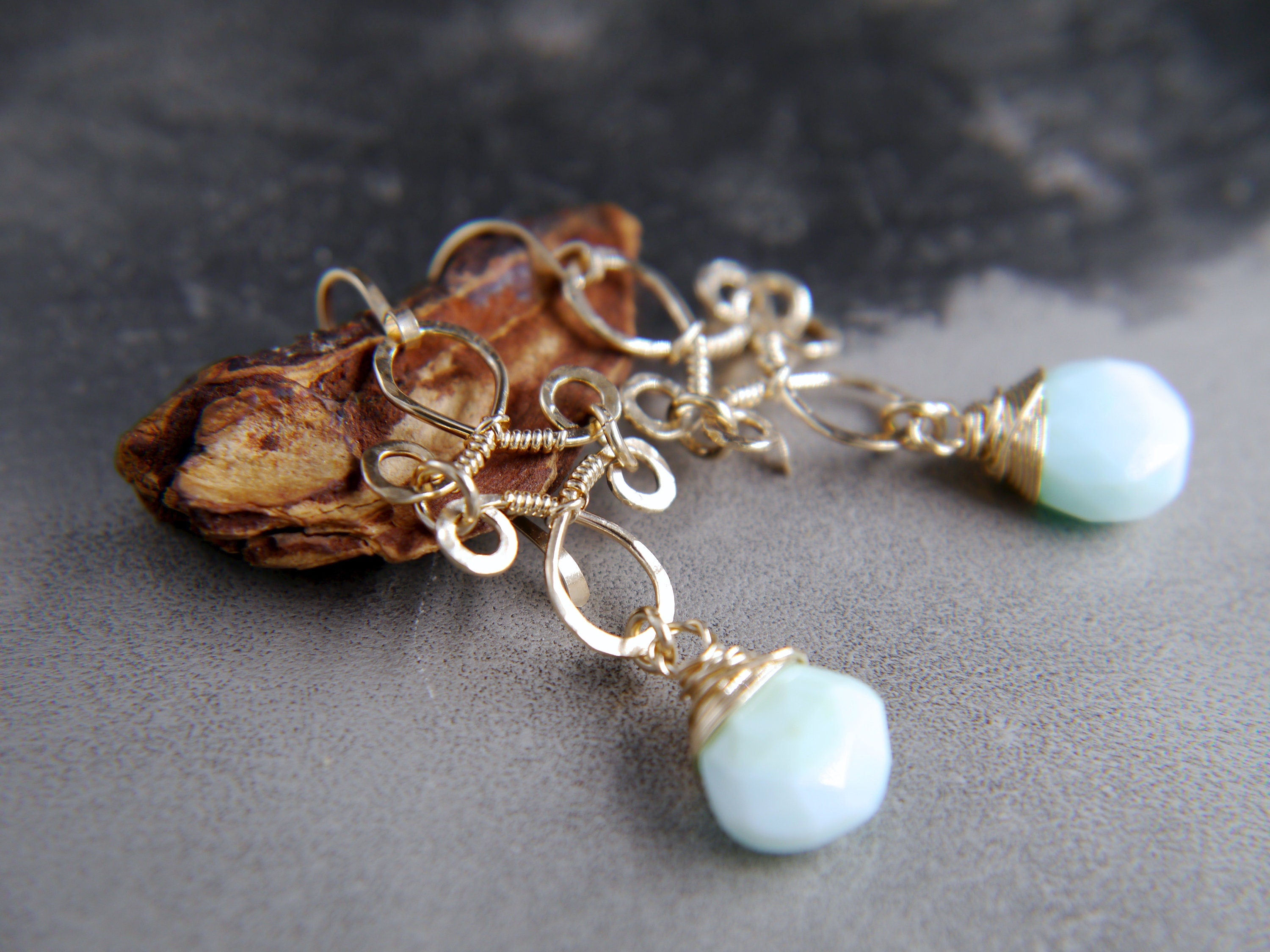 Blue Opal Chandelier Gemstone Earrings, 14K Gold Filled Something Blue