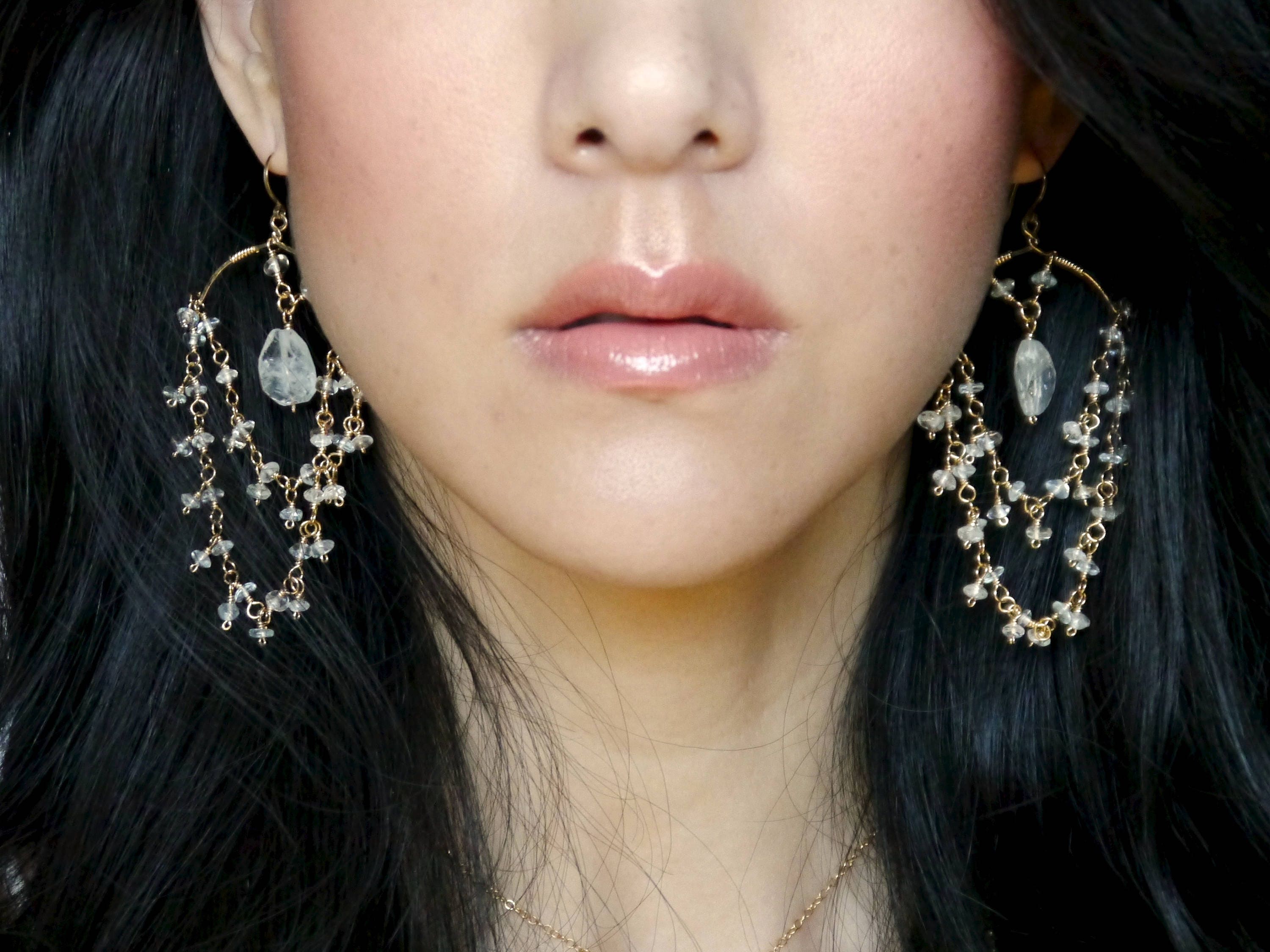 Aquamarine Fringe Chandelier Earrings, 14K Gold Filled Boho Dangle, Wedding Jewelry