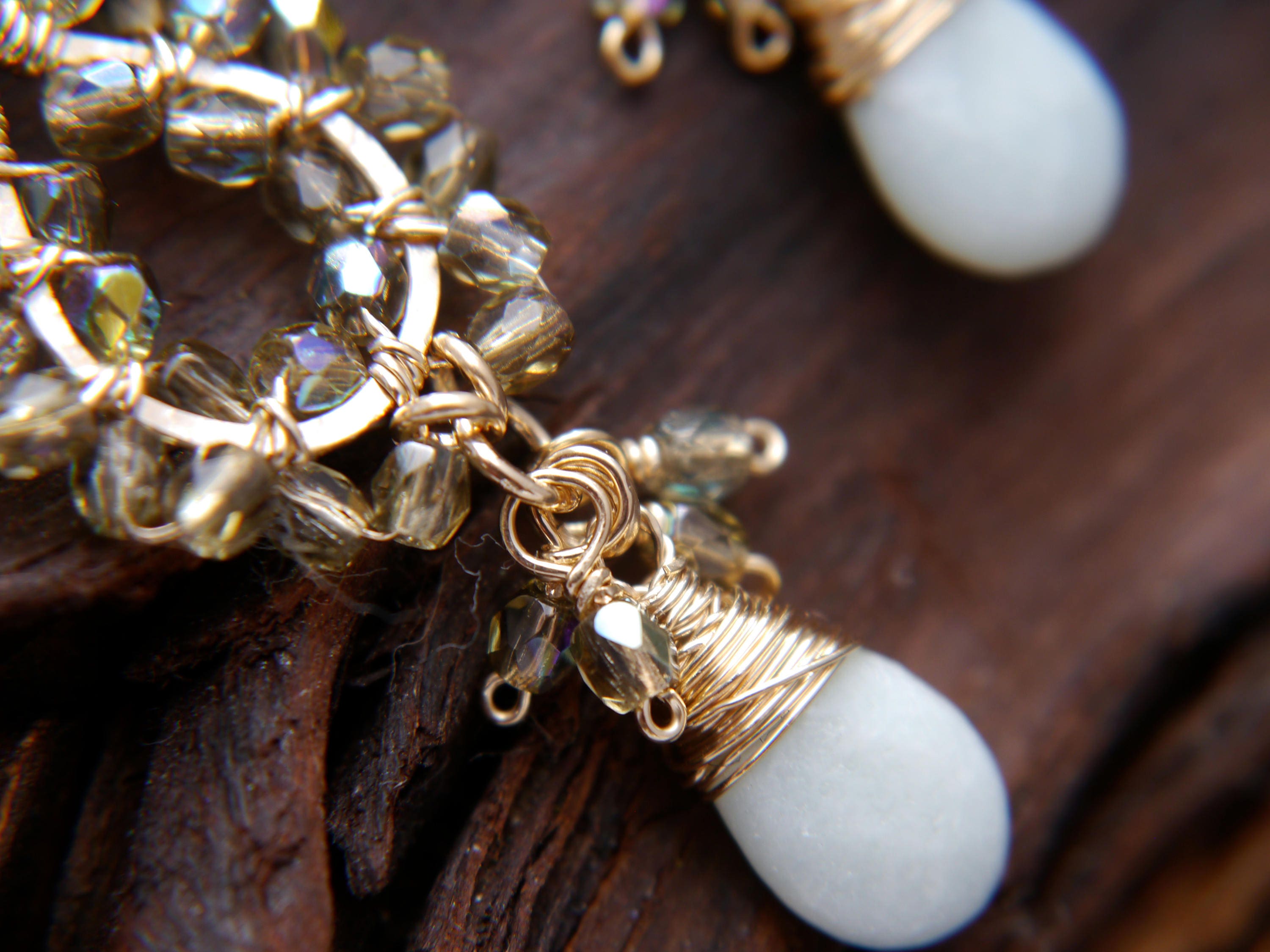 Aquamarine Tortoiseshell Chandelier Gemstone Earrings, 14K Gold Filled Boho