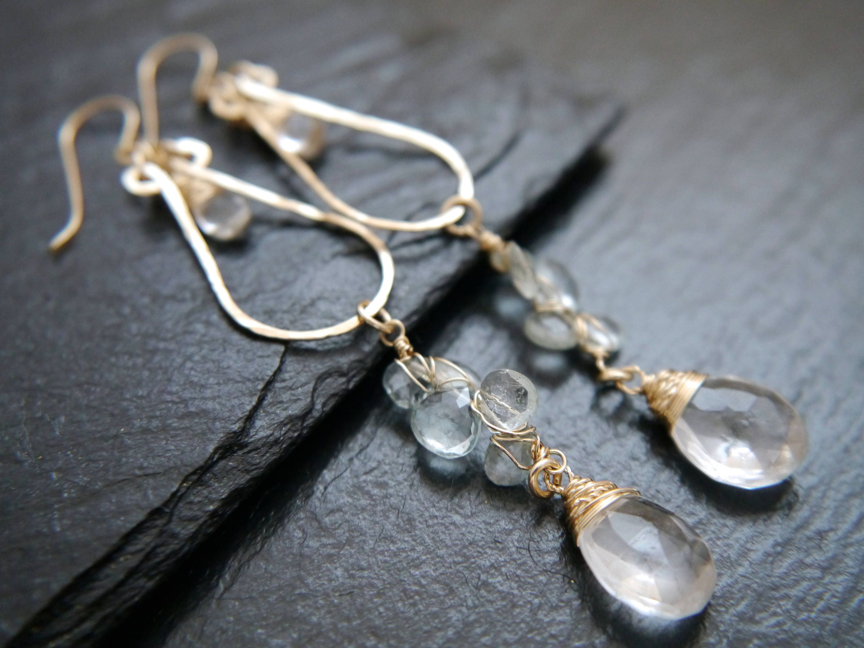 Aquamarine Chandelier Floral Long Dangle Gemstone Earrings, 14K Gold Filled Bridal