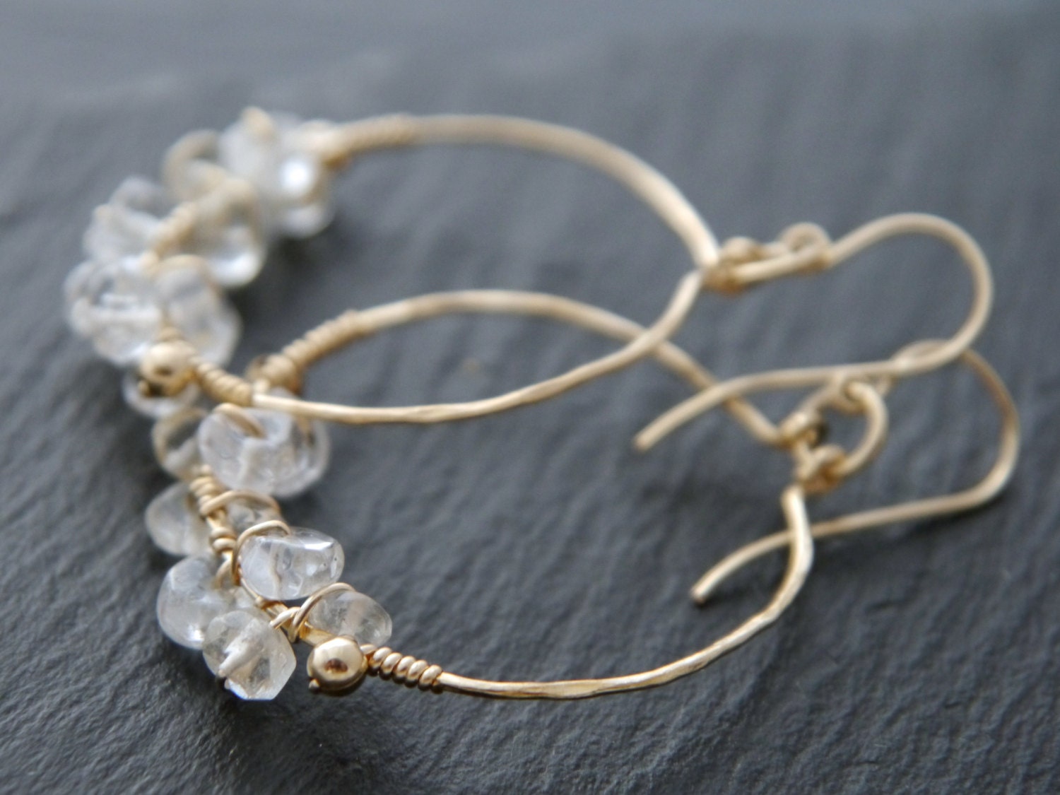 Citrine Hoop Gemstone Earrings, 14K Gold Filled Bohemian Style