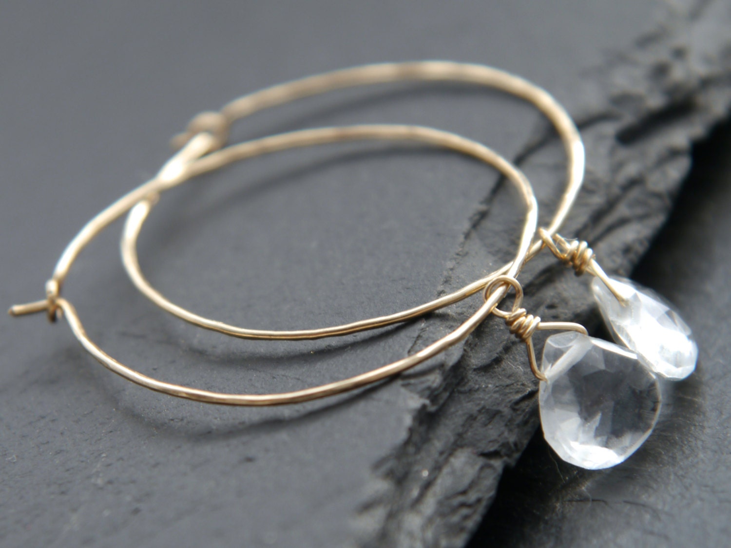 Quartz Teardrop Briolette Gemstone Earrings, 14K Gold Filled Boho Style
