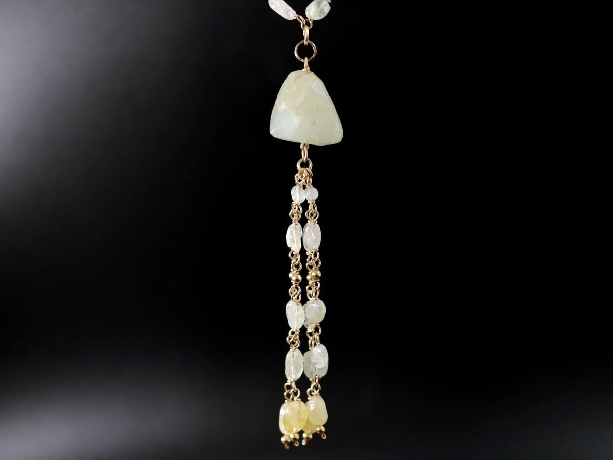 Aquamarine Gemstone Lariat Y Necklace, 14K Gold Filled, Bohemian Wedding