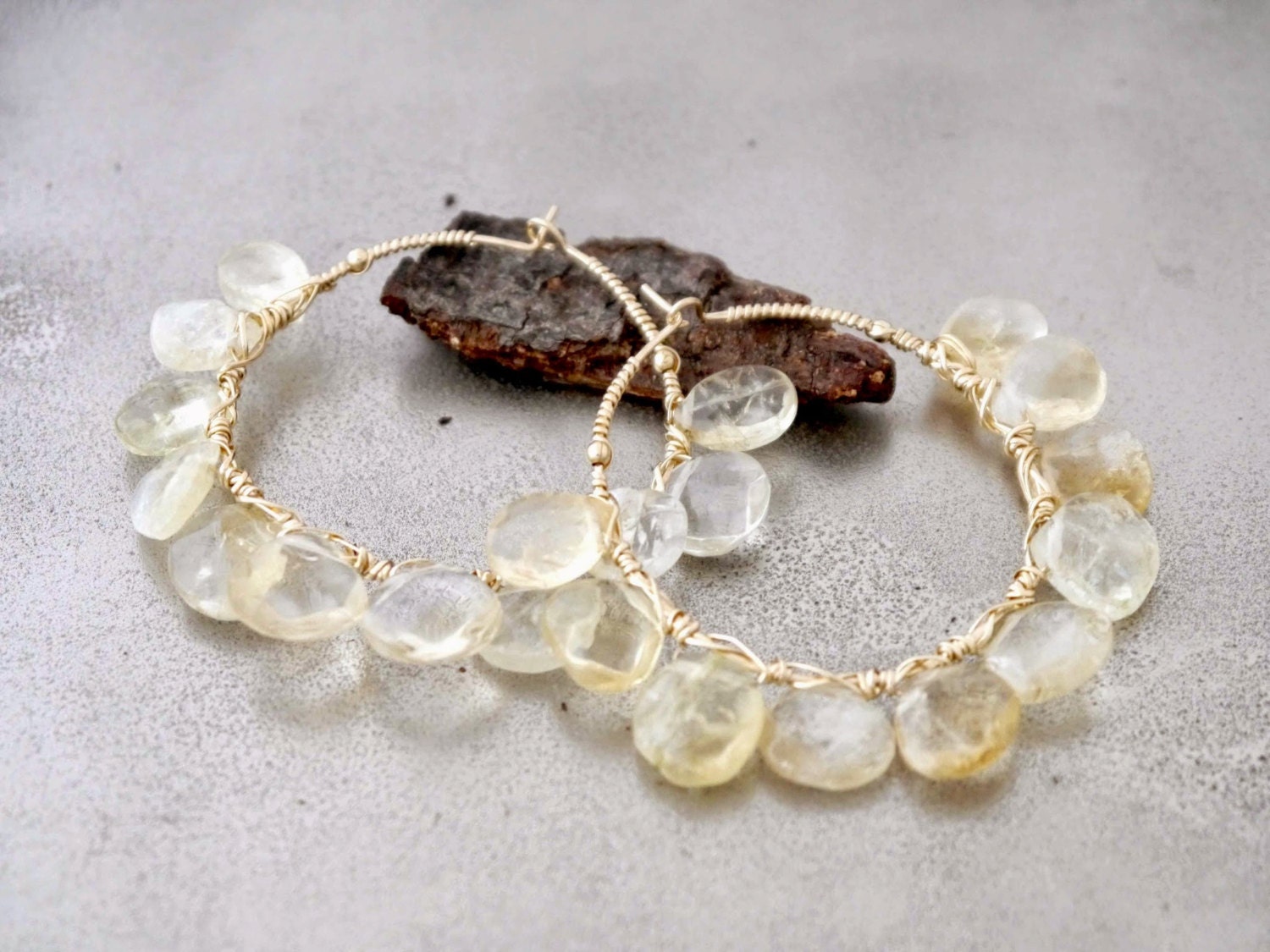 Citrine Faceted Petal Hoop Gemstone Earrings, 14K Gold Filled Garden Botanical