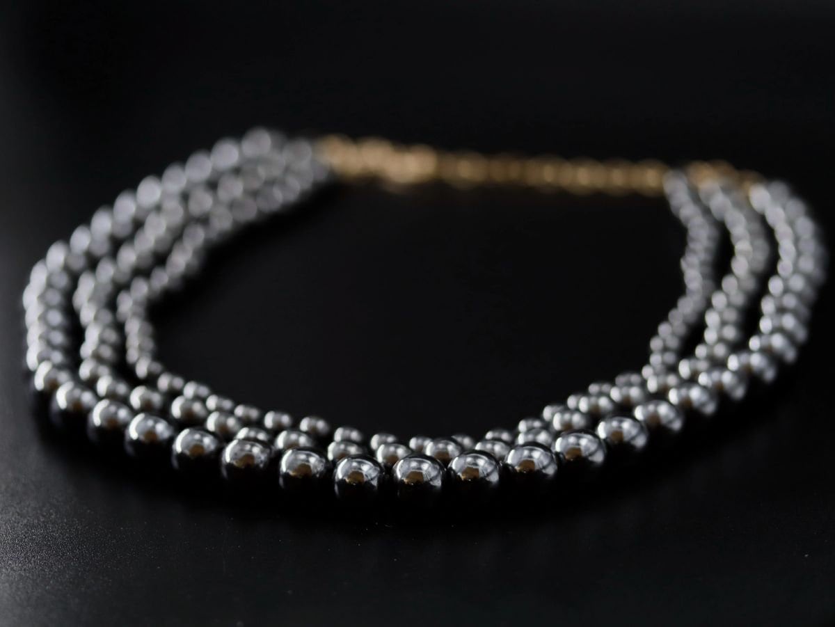 Hematite Multi Strand Bib Necklace Gold Filled, Statement Jewelry