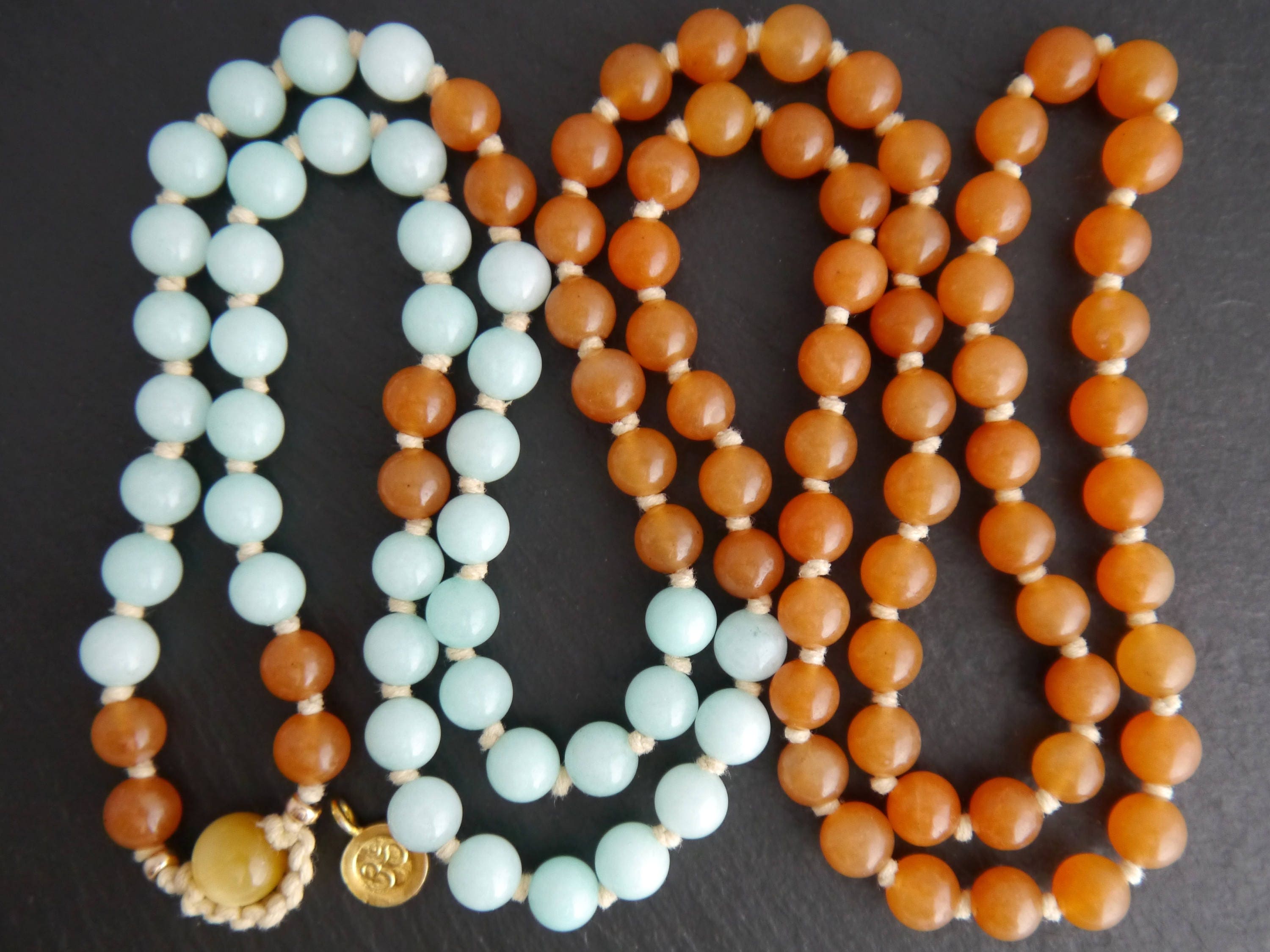 Red Aventurine Amazonite 108 Mala Bead , Wrap, Hand Knotted Tibetan Prayer Beads