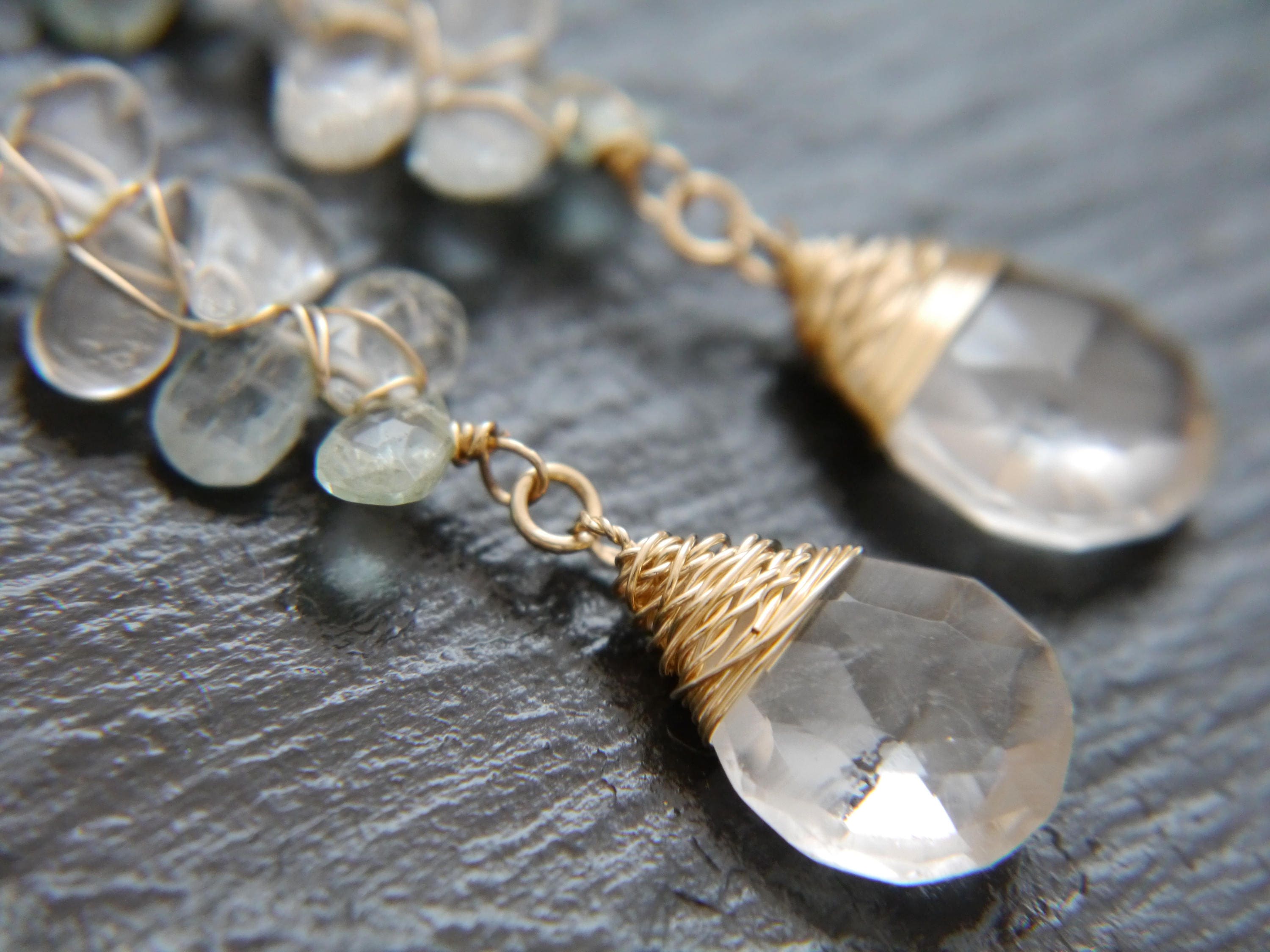 Aquamarine Teardrop Long Dangle Floral Gemstone Earrings, 14K Gold Filled Botanical